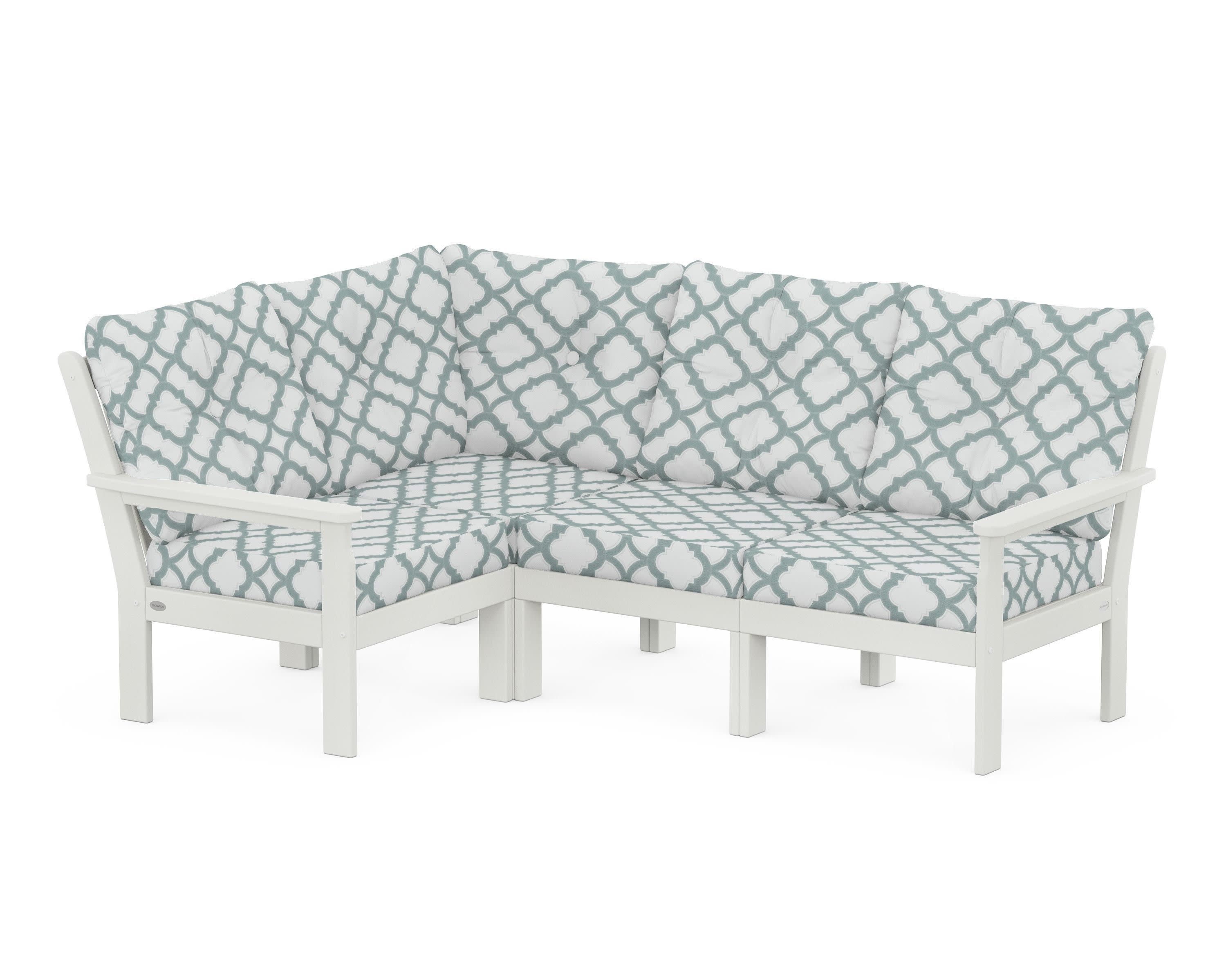 Vineyard 4-Piece Sectional in Vintage White / Trellis Glacier Spa