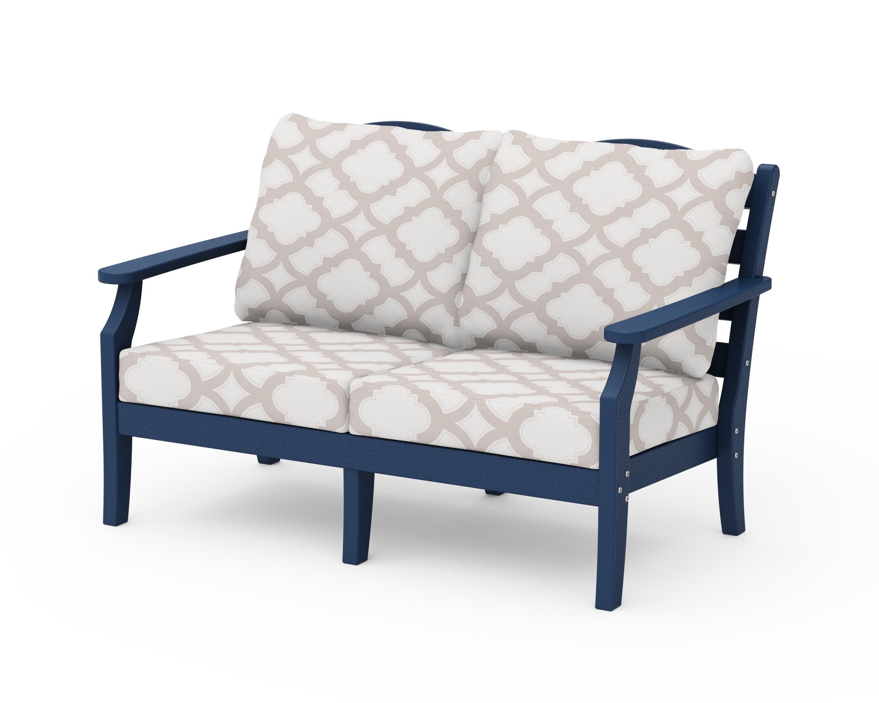 Savannah Deep Seating Loveseat in Navy / Trellis Dune Burlap