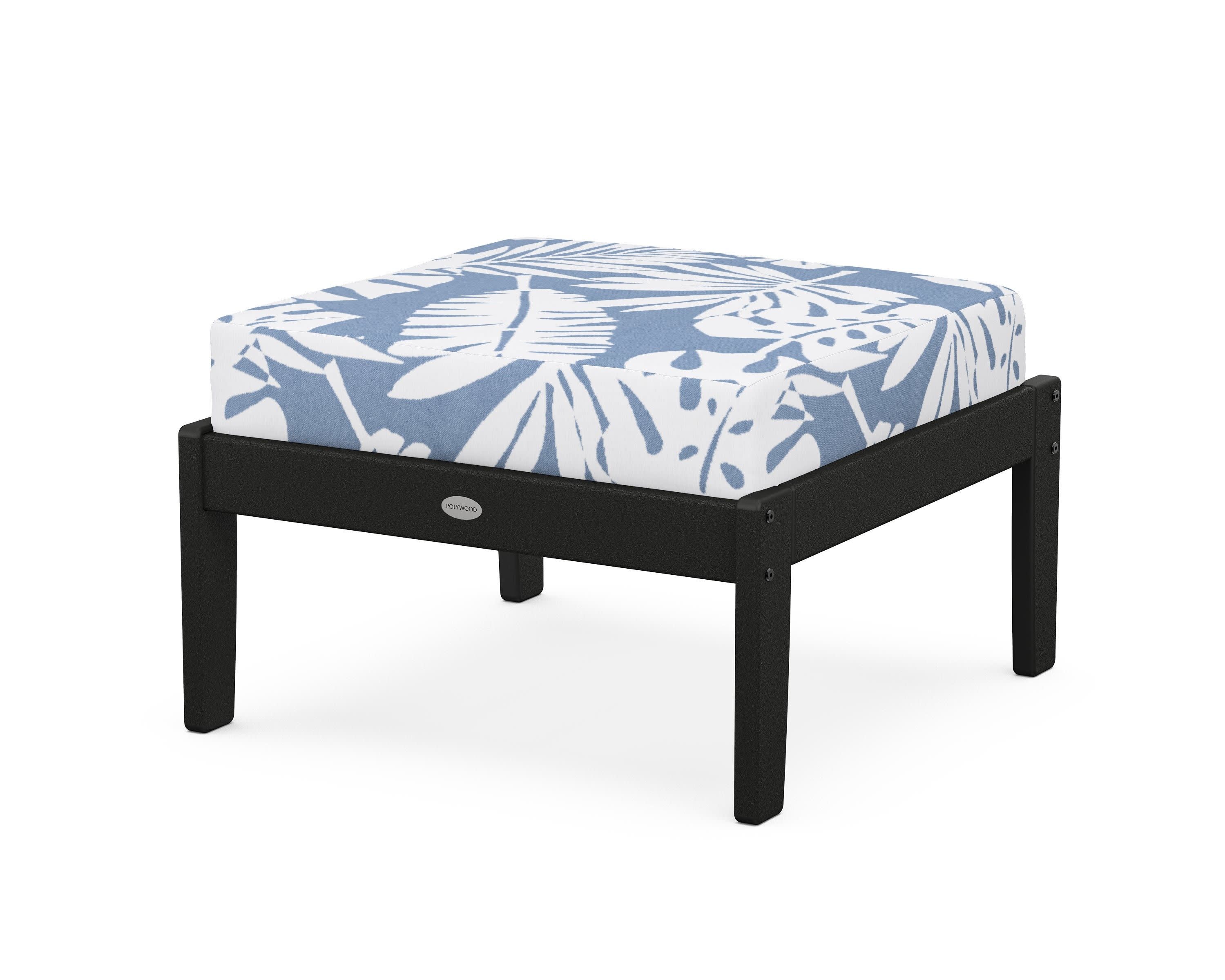 Braxton Deep Seating Ottoman in Black / Leaf Sky Blue
