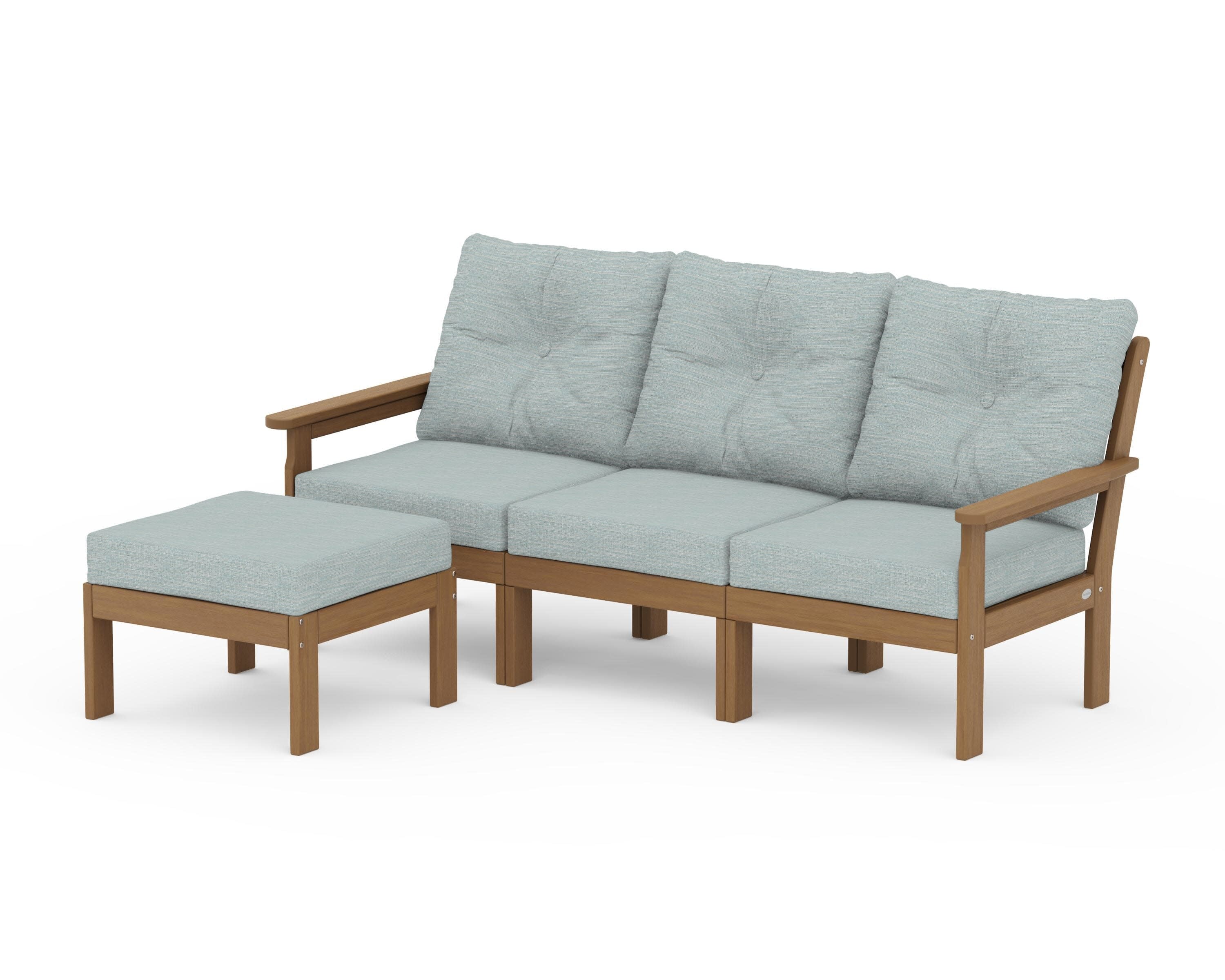 Vineyard 4-Piece Sectional with Ottoman in Natural / Soothe Mist