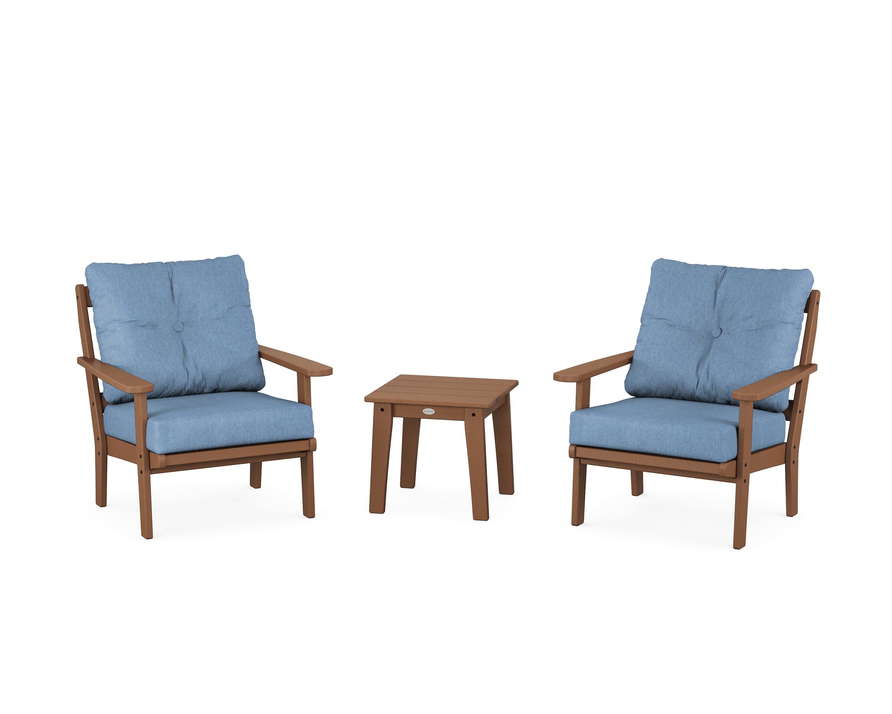 Mission 3-Piece Deep Seating Set in Teak / Sky Blue