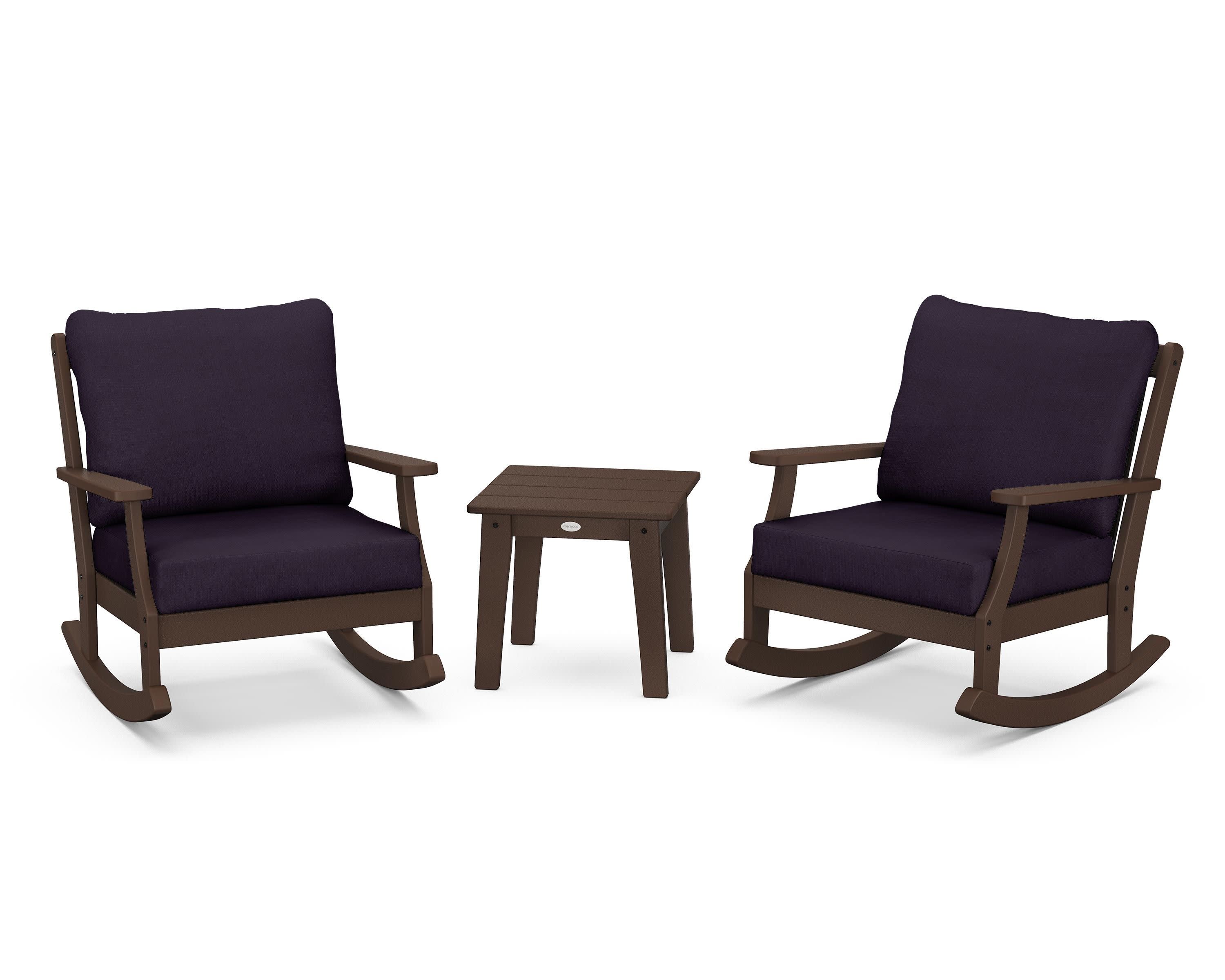Braxton 3-Piece Deep Seating Rocker Set in Mahogany / Navy Linen