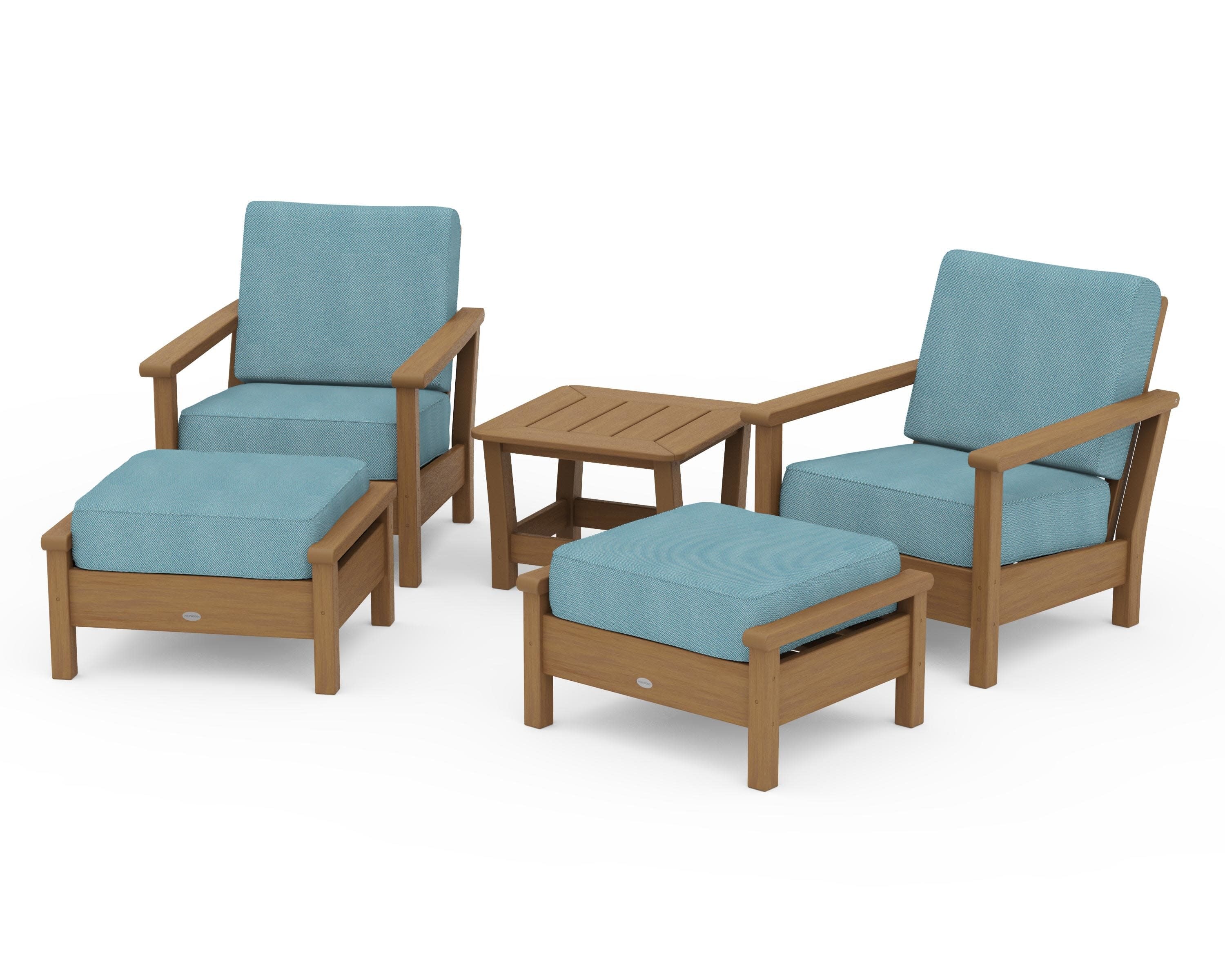 Harbour 5-Piece Deep Seating Chair Set in Natural / Lattice Sky Blue