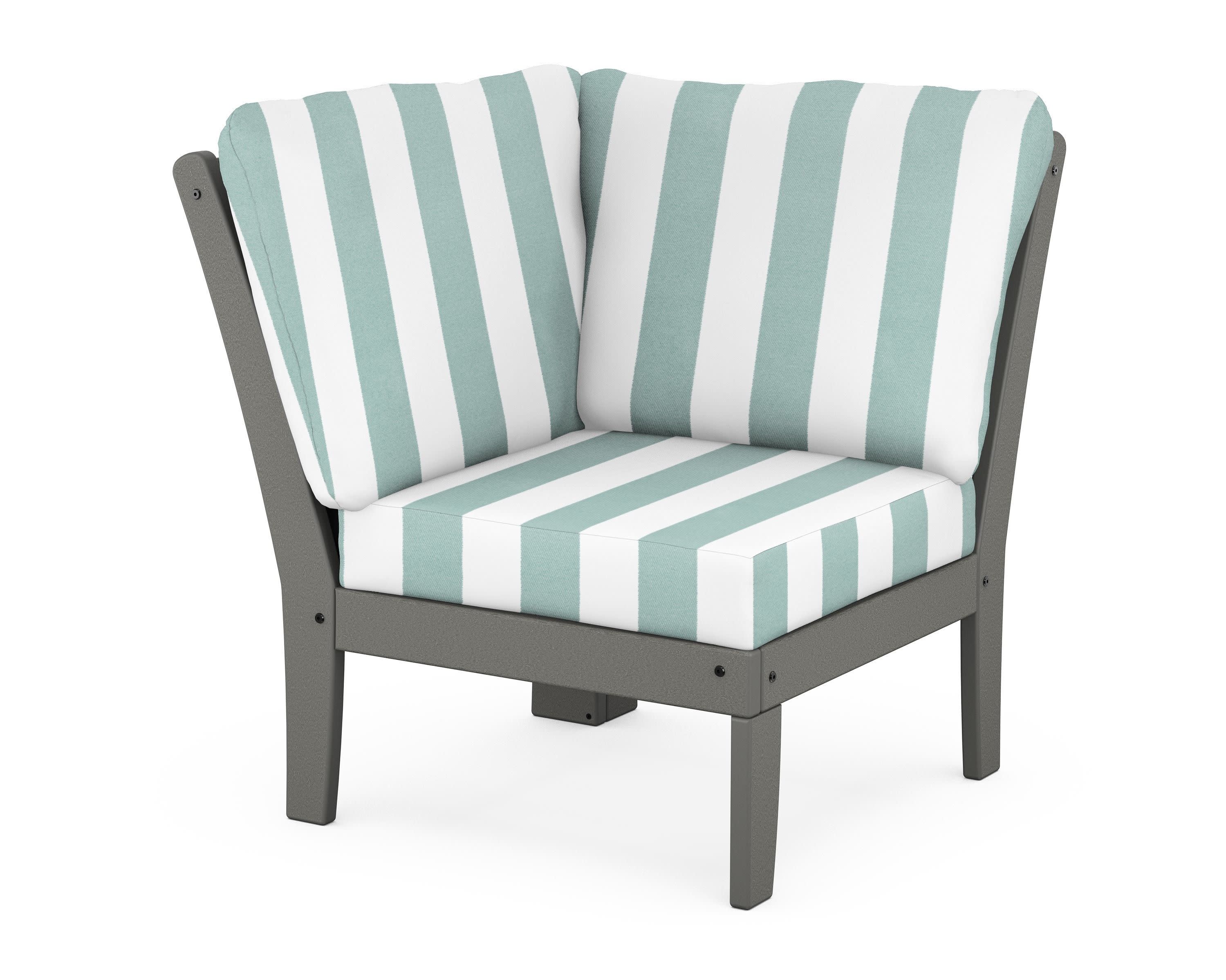 Braxton Modular Corner Chair in Slate Grey / Cabana Stripe Glacier Spa