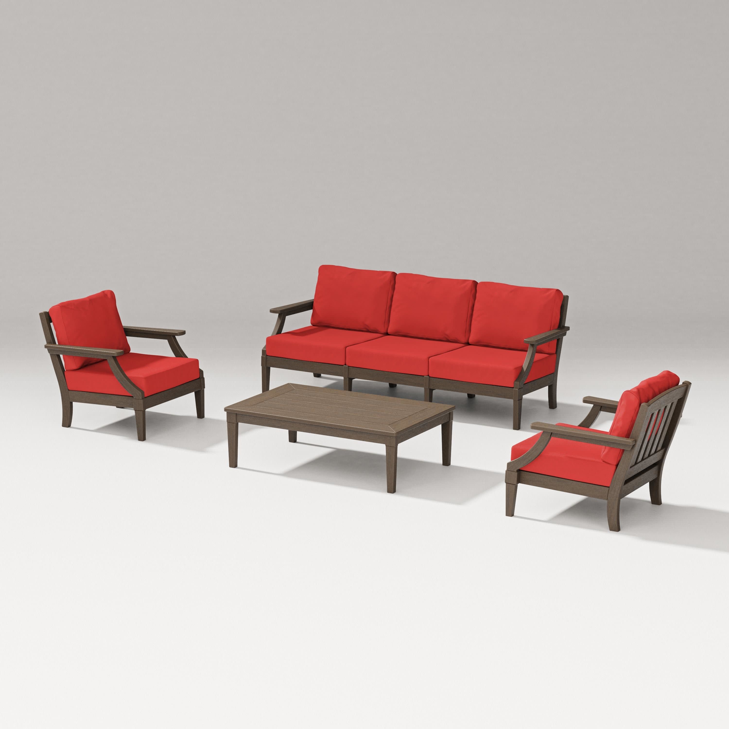 Estate 4-Piece Lounge Sofa Set in Kona / Crimson Linen