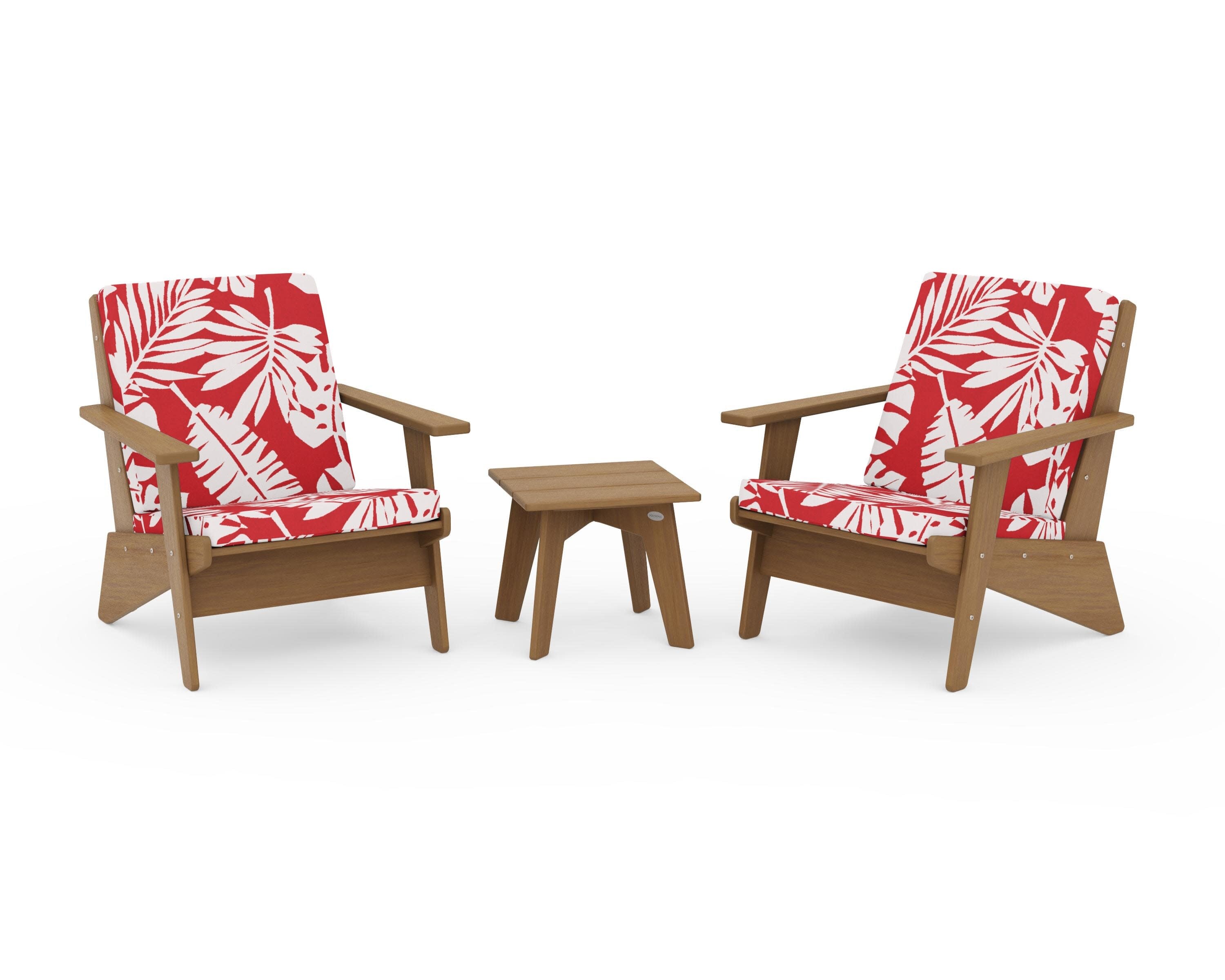 Riviera Modern Lounge 3-Piece Set in Natural / Leaf Crimson