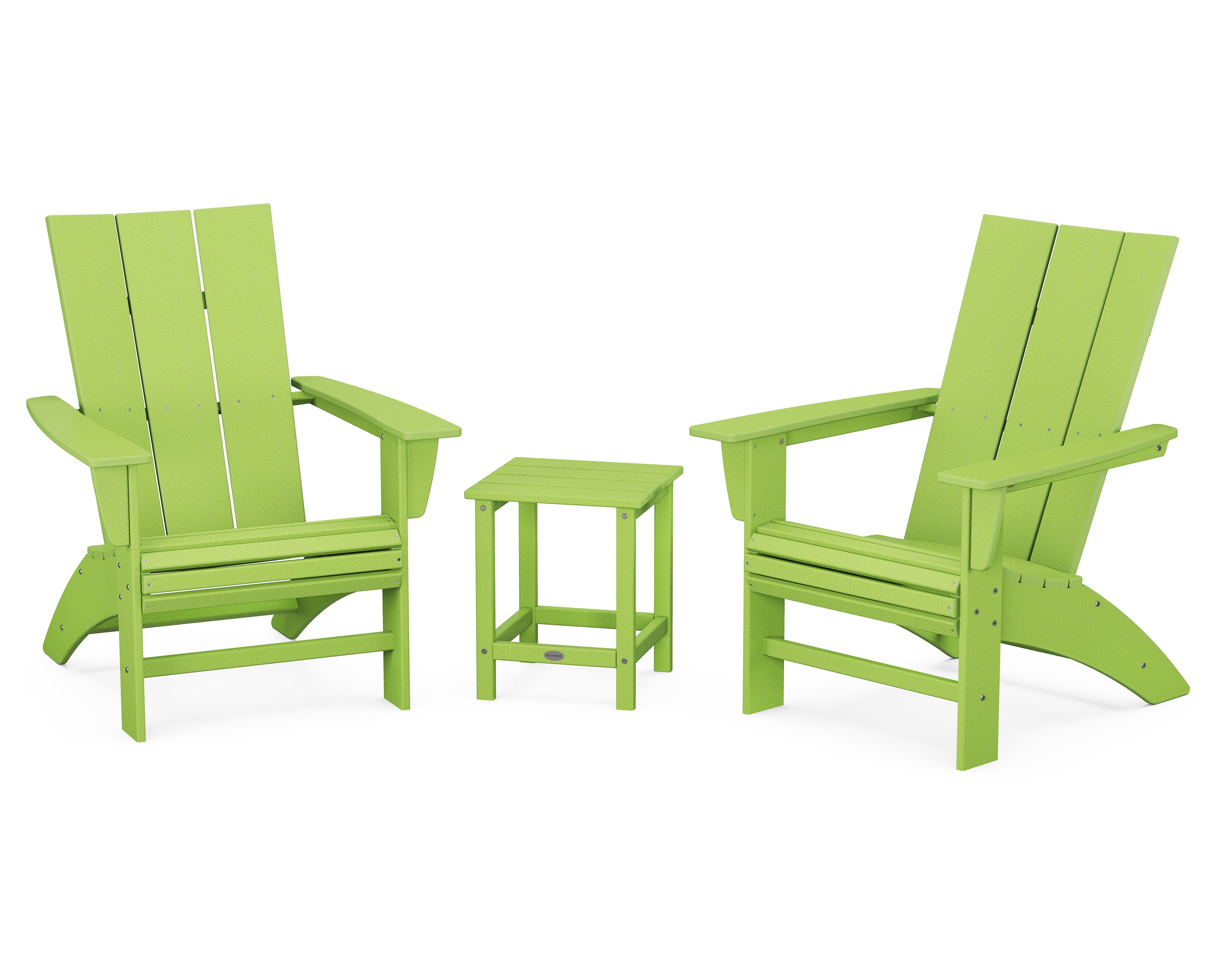 Modern 3-Piece Curveback Adirondack Set with Long Island 18" Side Table in Lime