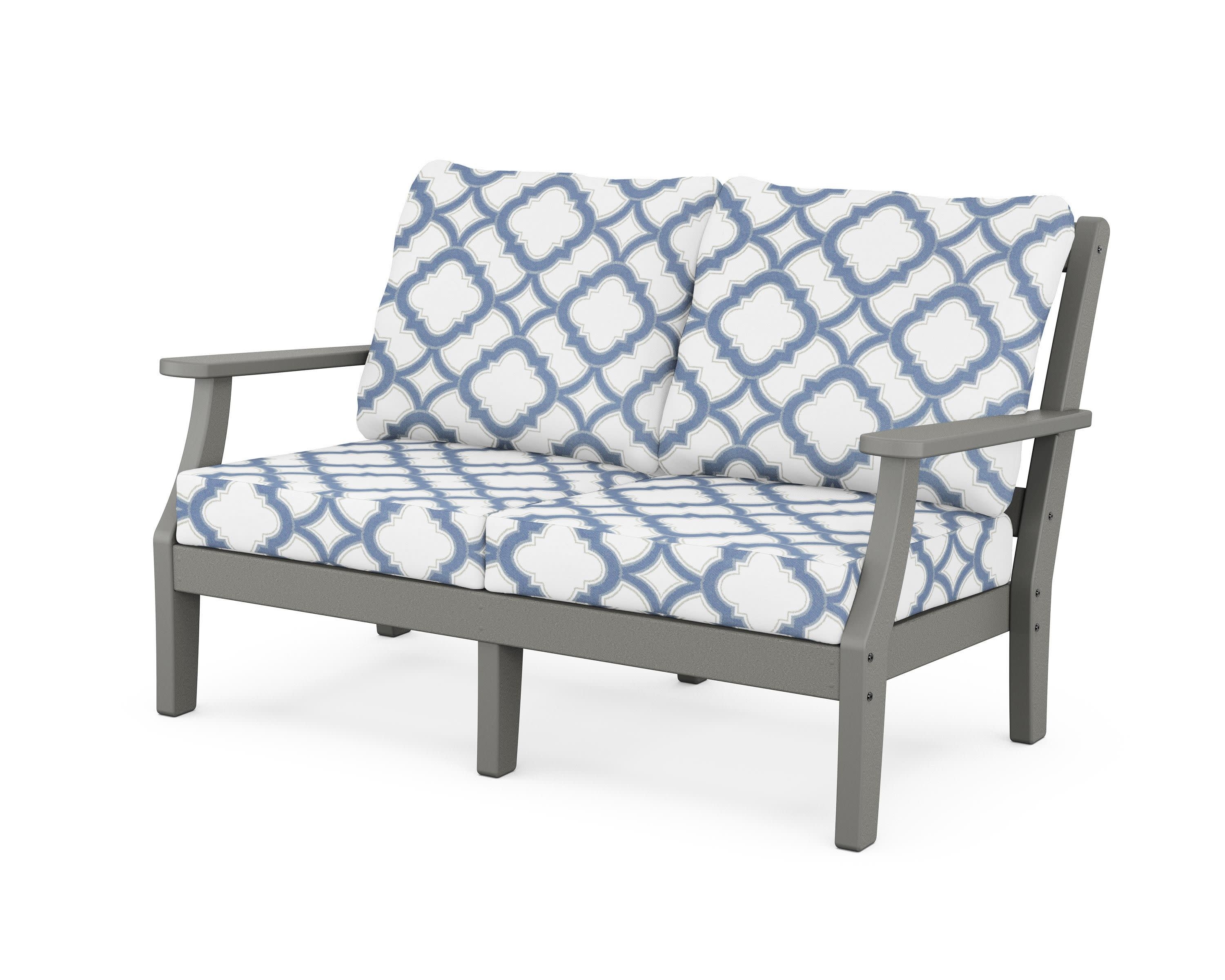 Chinoiserie Deep Seating Loveseat in Slate Grey / Trellis Sky Blue