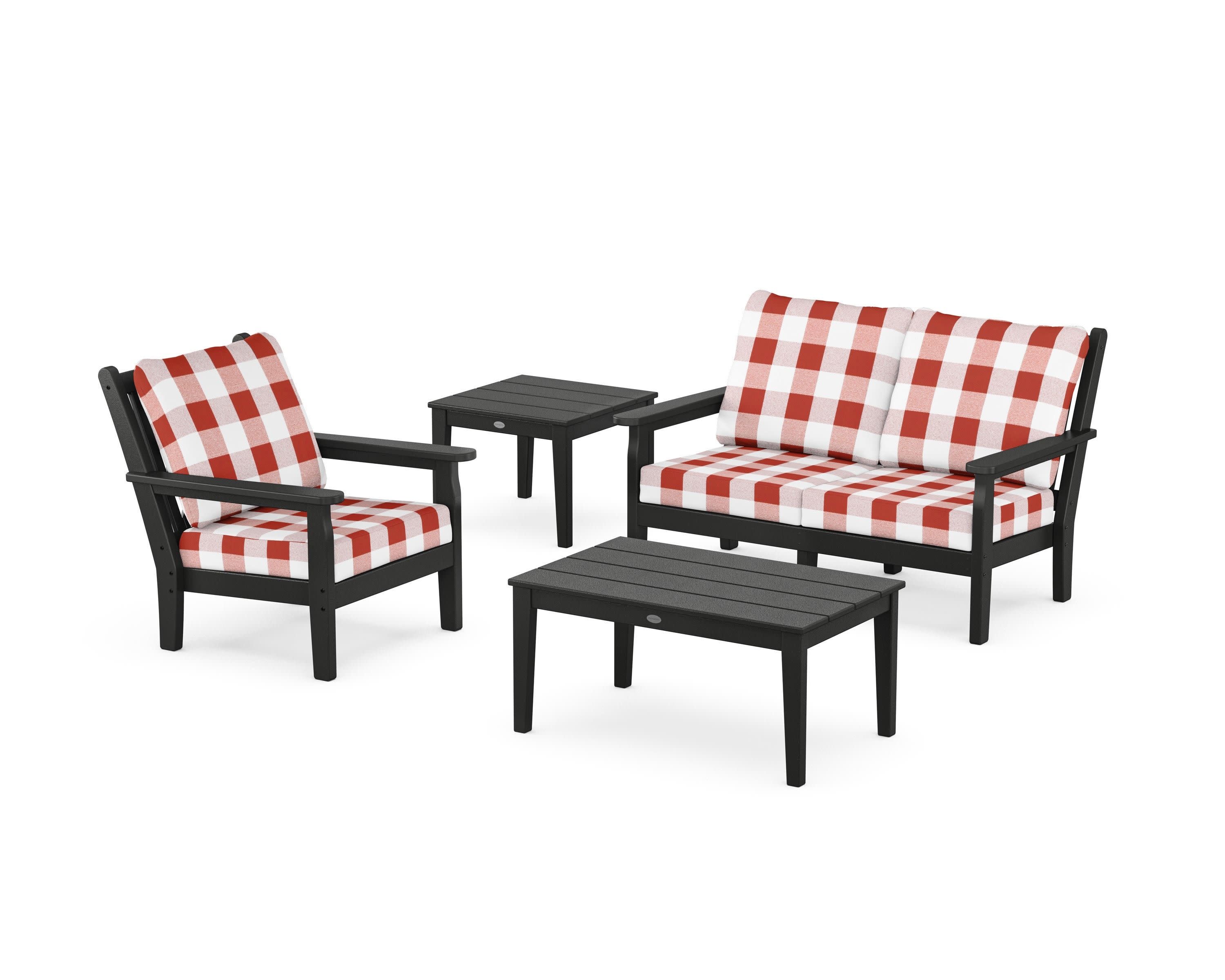 Chippendale 4-Piece Deep Seating Set in Black / Buffalo Plaid Crimson