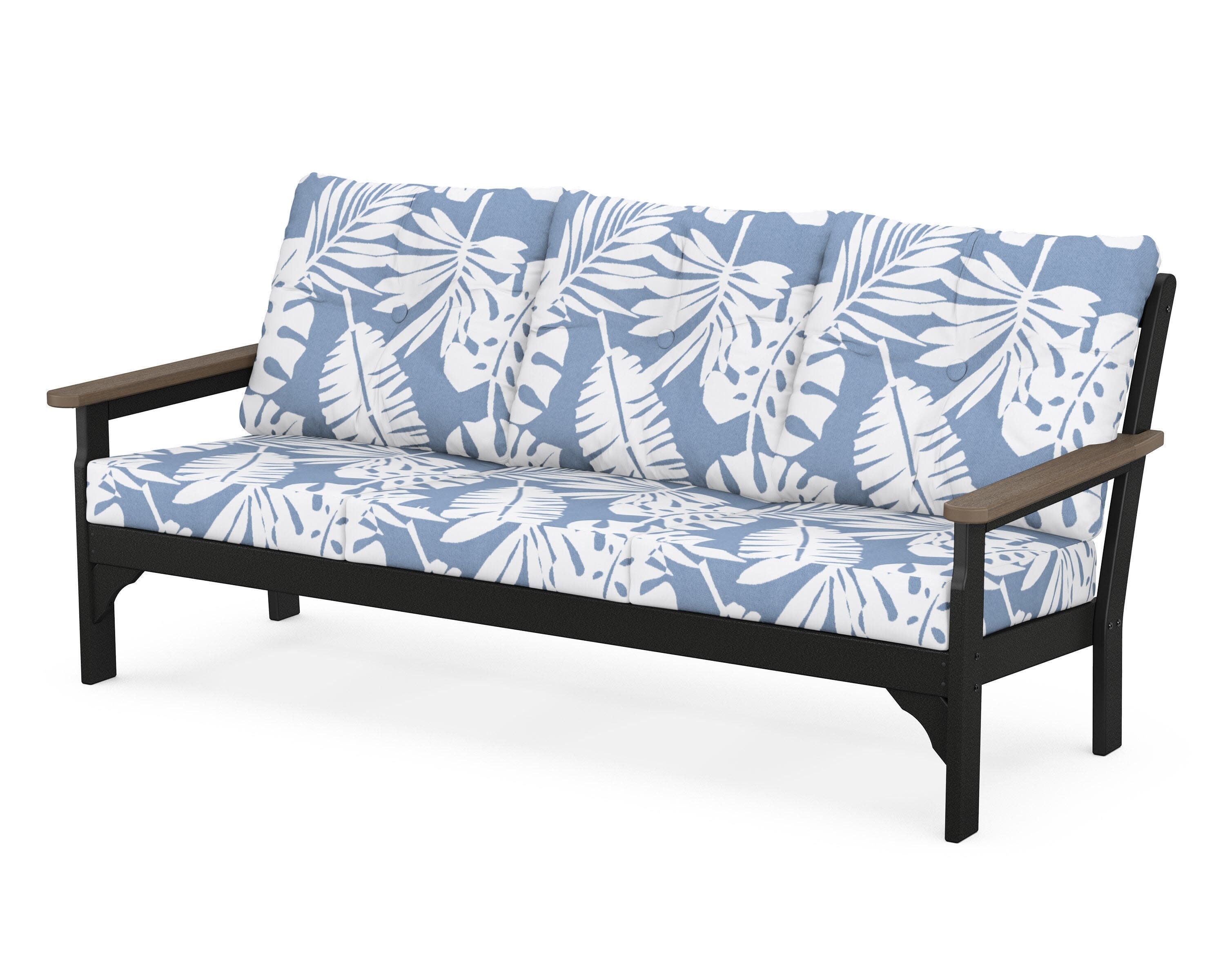 Vineyard Deep Seating Sofa in Black / Kona / Leaf Sky Blue
