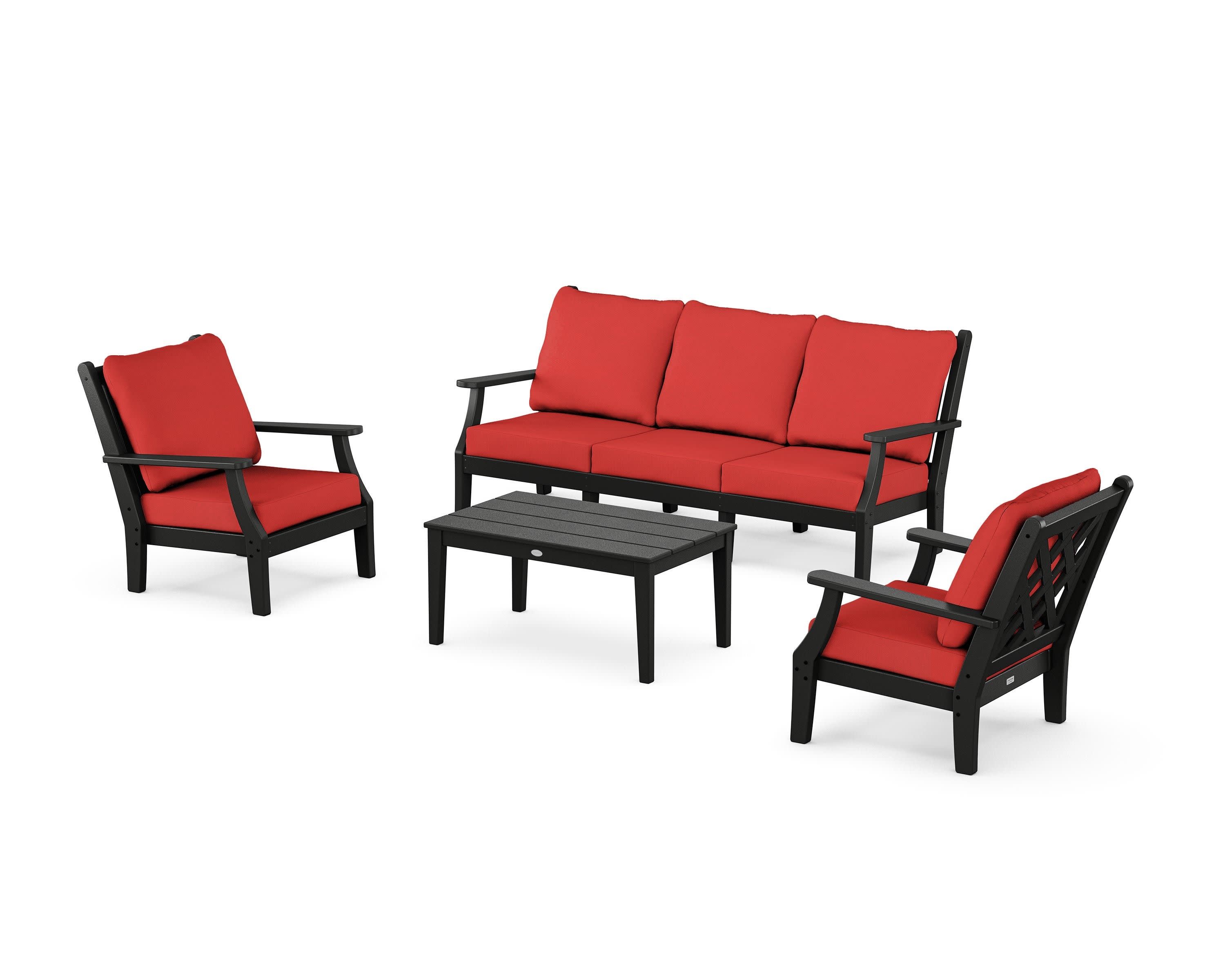 Wovendale 4-Piece Deep Seating Set with Sofa in Black / Crimson Linen