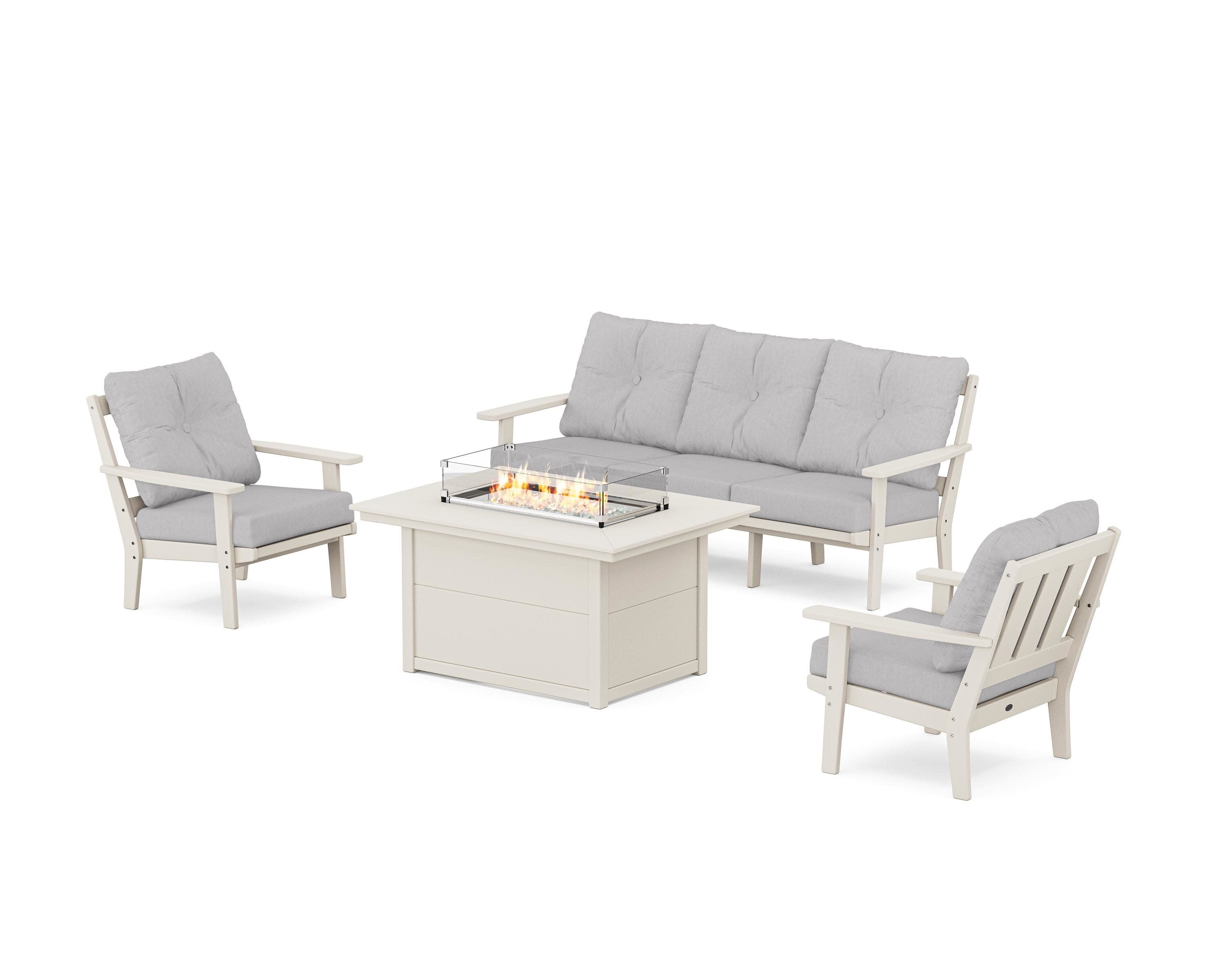 Oxford Deep Seating Fire Pit Table Set in Sand / Granite