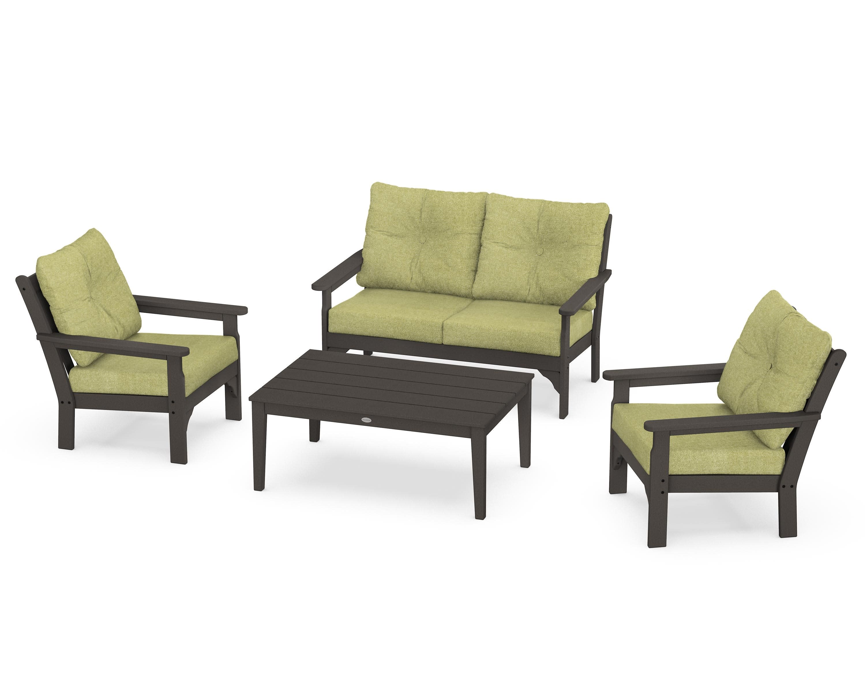 Vineyard 4-Piece Deep Seating Set in Vintage Coffee / Chartreuse Boucle