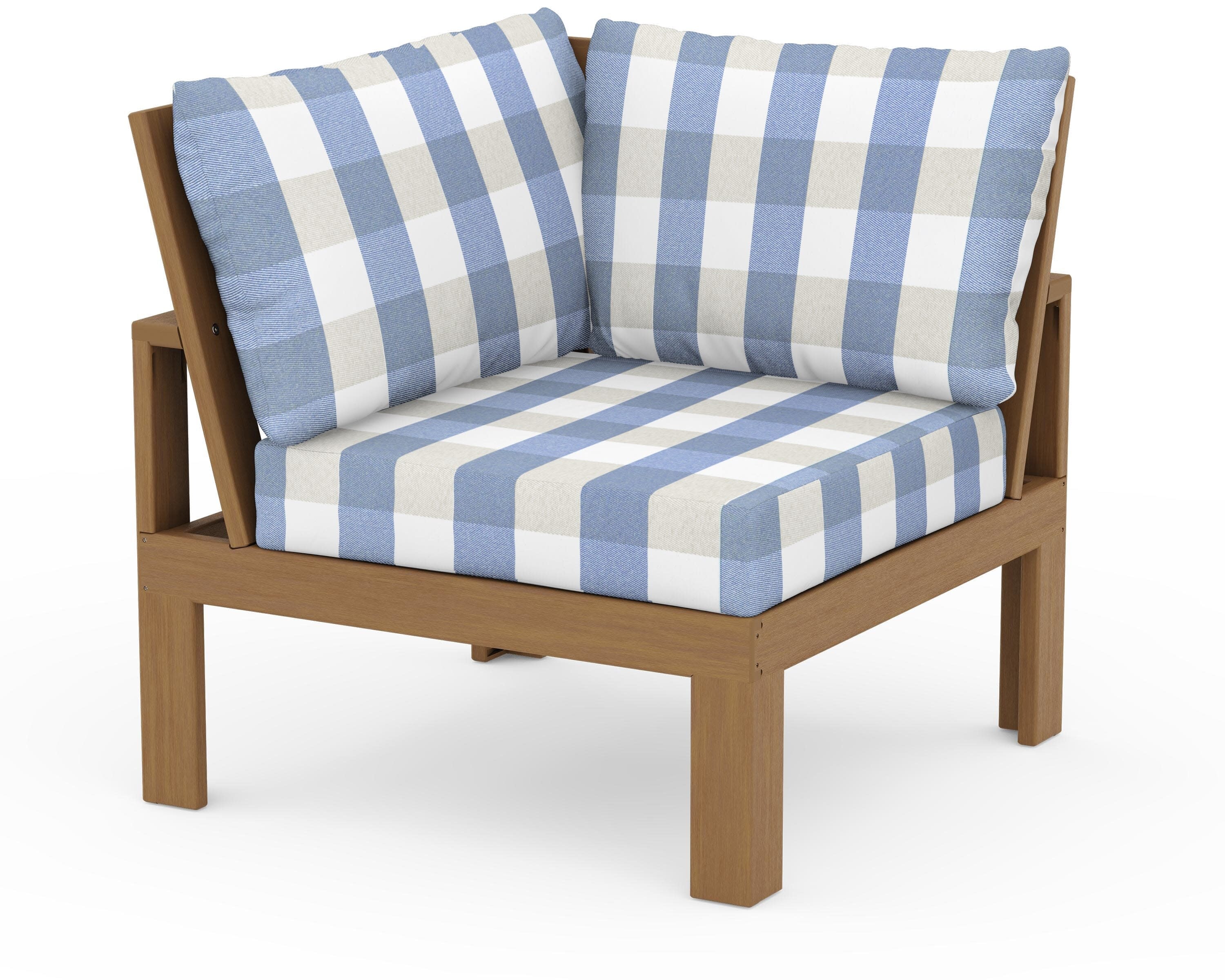 Modular Corner Chair in Natural / Buffalo Plaid Sky Blue