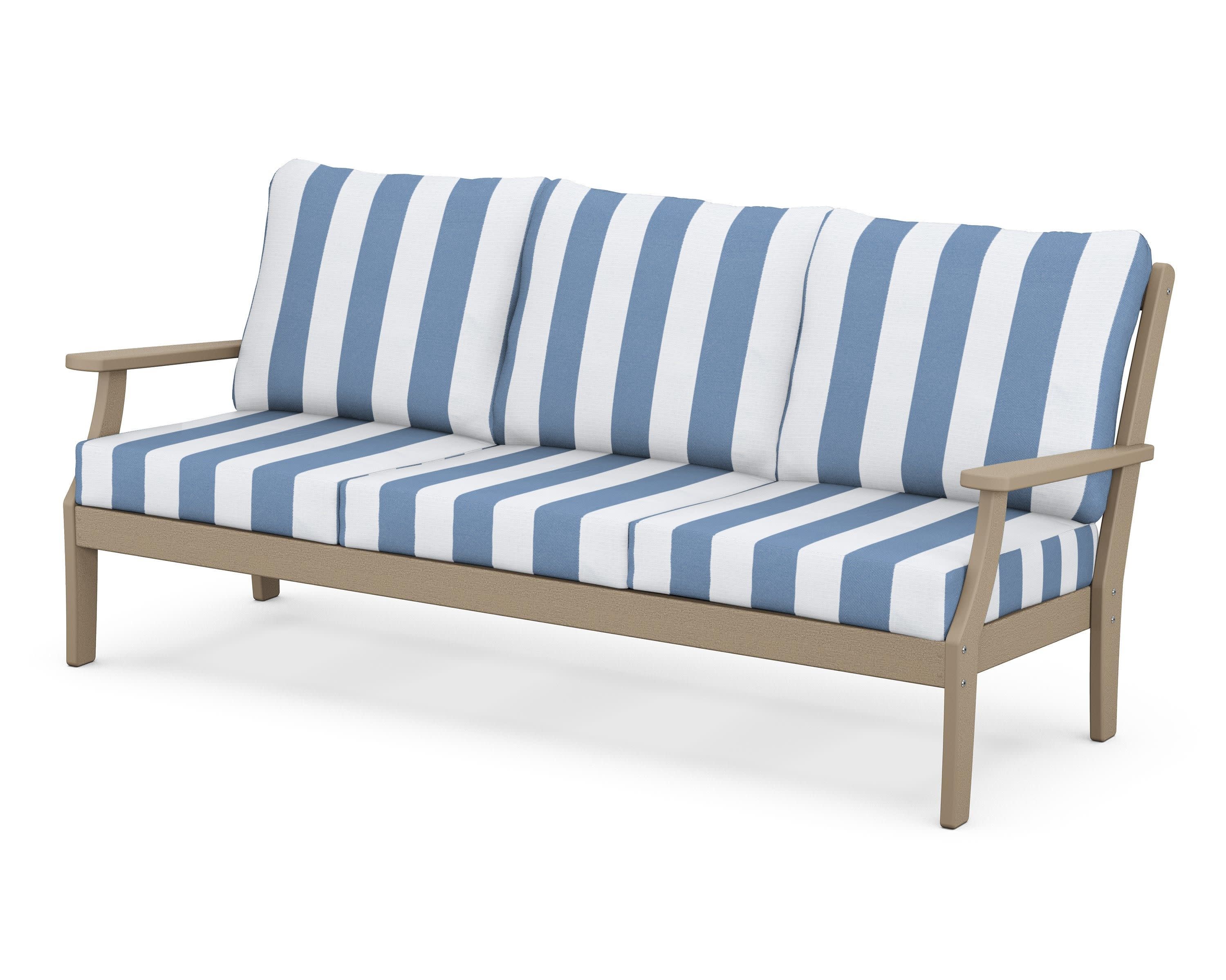 Braxton Deep Seating Sofa in Vintage Sahara / Cabana Stripe Sky Blue