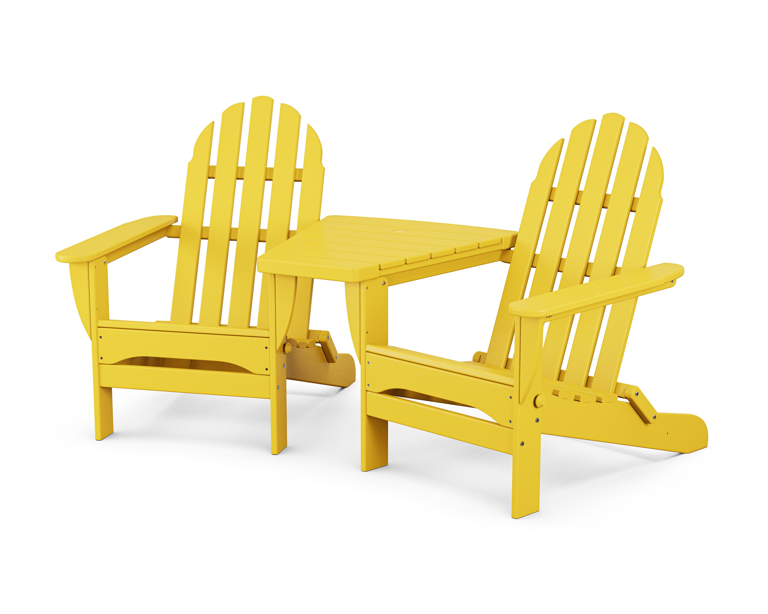 Classic Folding Adirondacks with Angled Connecting Table in Lemon