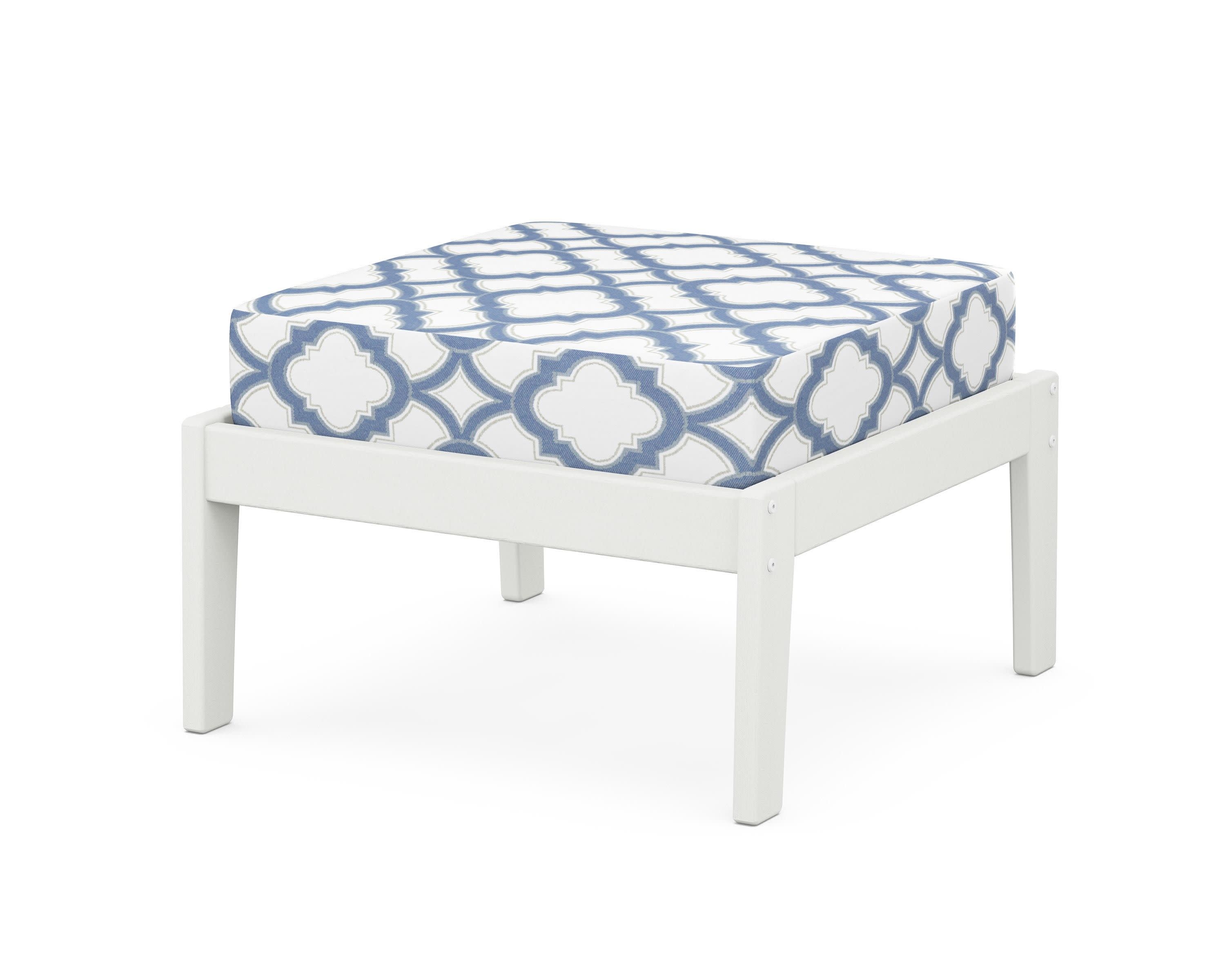 Deep Seating Ottoman in Vintage White / Trellis Sky Blue