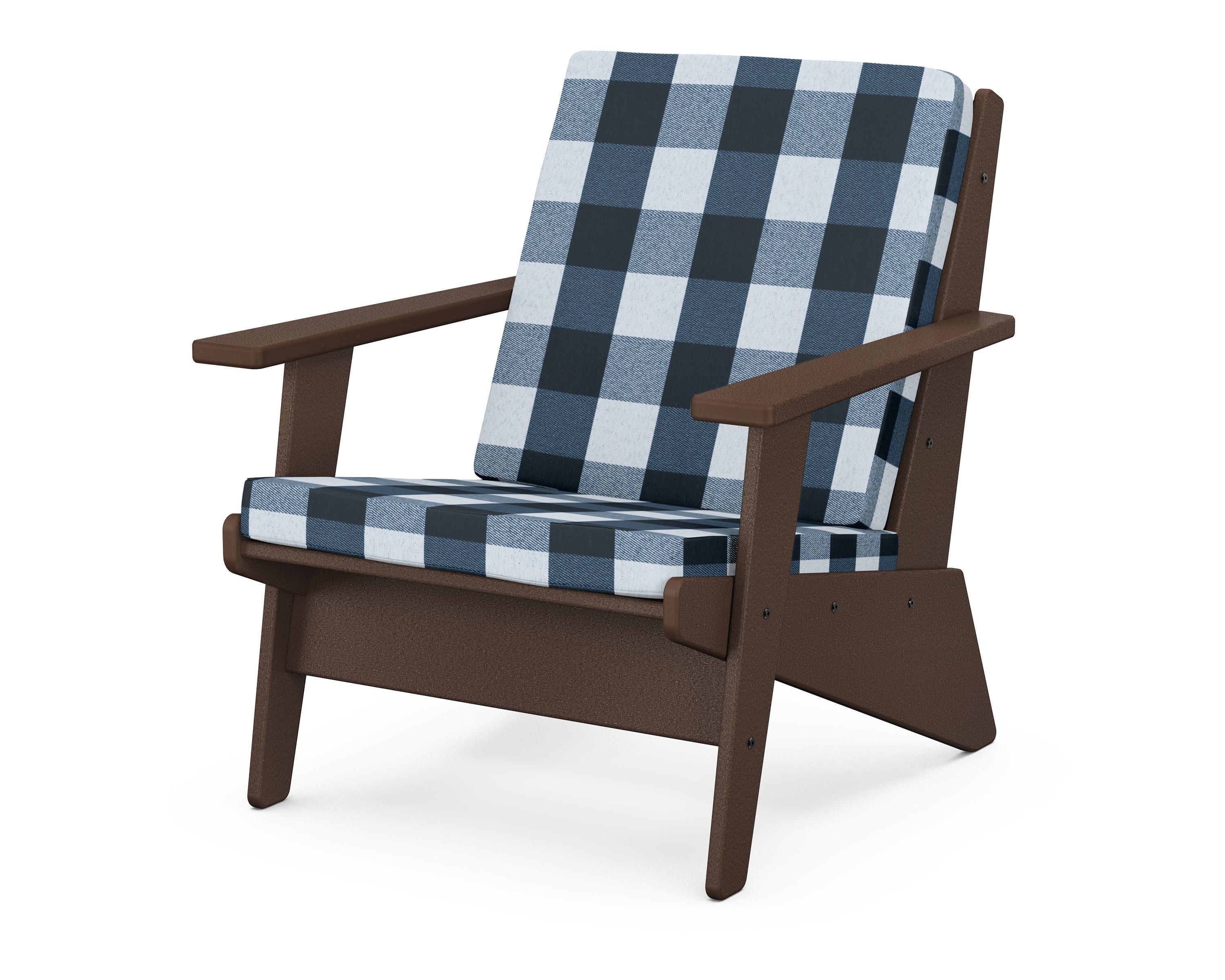 Riviera Modern Lounge Chair in Mahogany / Buffalo Plaid Marine Indigo