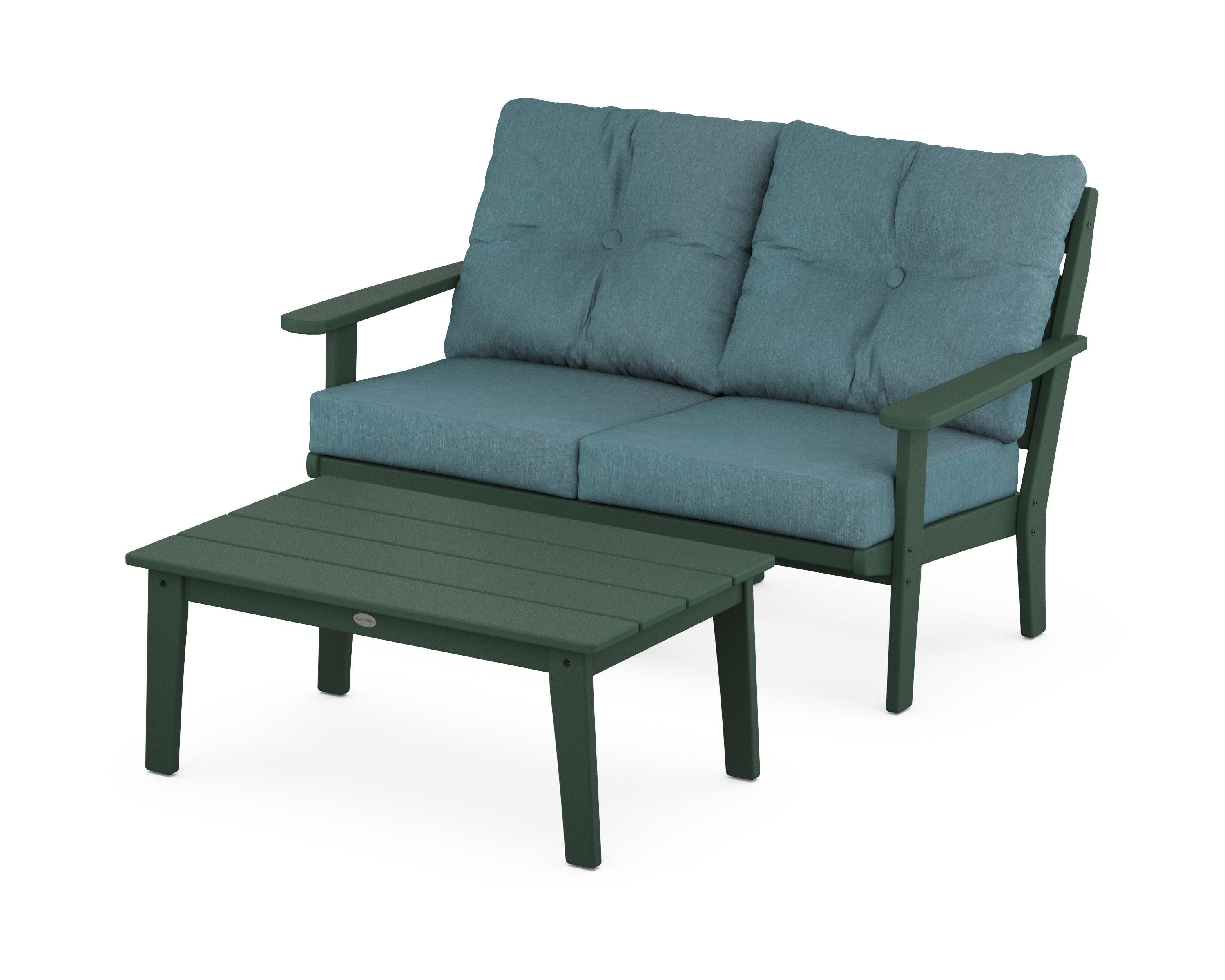Lakeside 2-Piece Lounge Loveseat Set in Green / Ocean Teal