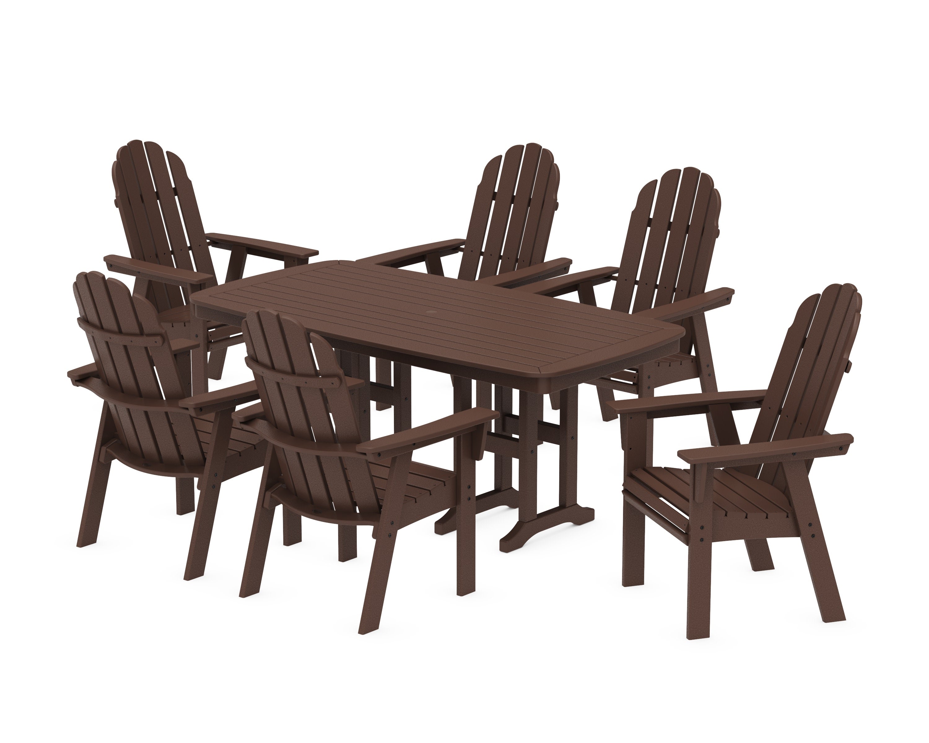 Vineyard Curveback Adirondack Chair 7-Piece Dining Set in Mahogany