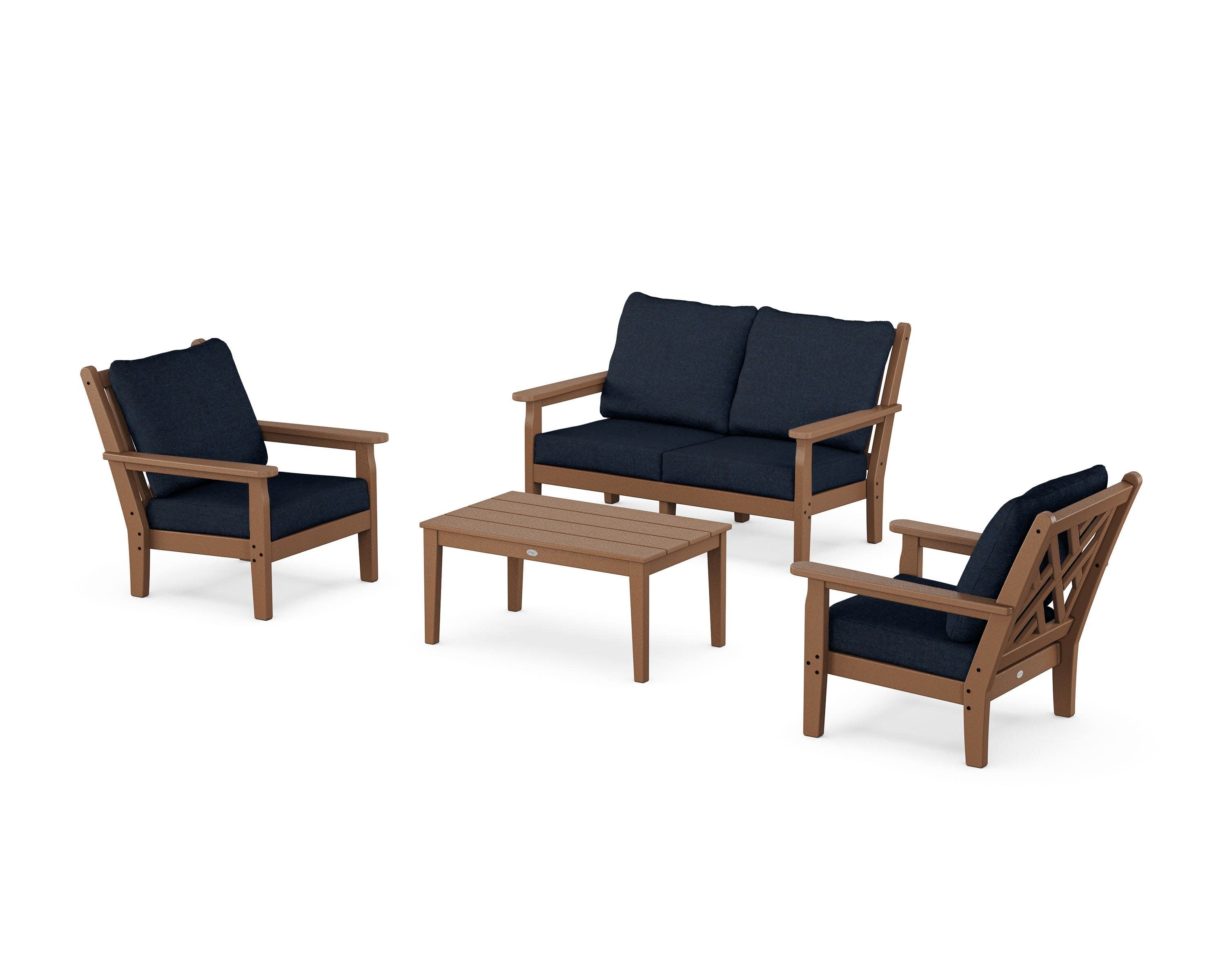 Chippendale 4-Piece Deep Seating Set with Loveseat in Teak / Marine Indigo