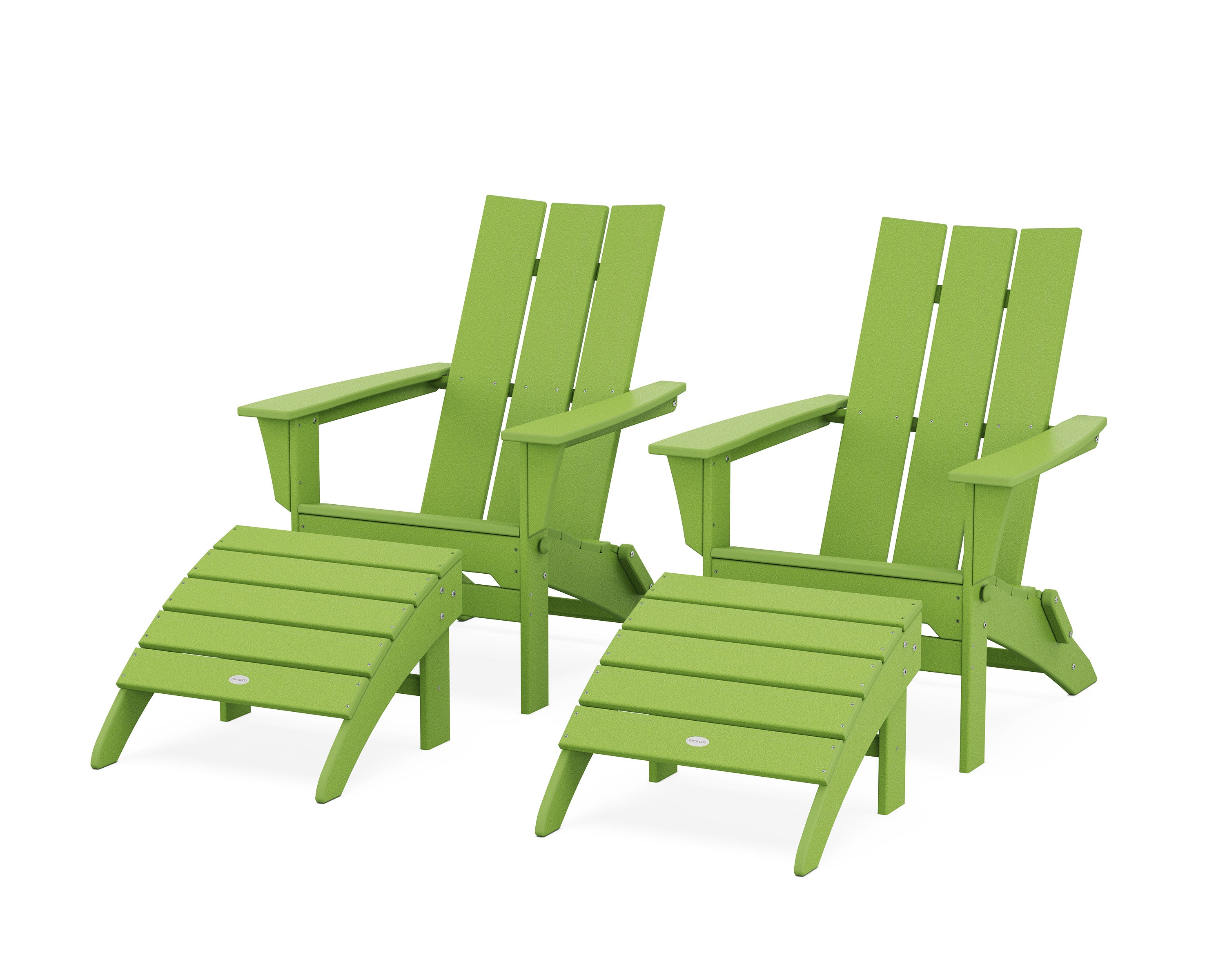 Modern Folding Adirondack Chair 4-Piece Set with Ottomans in Lime
