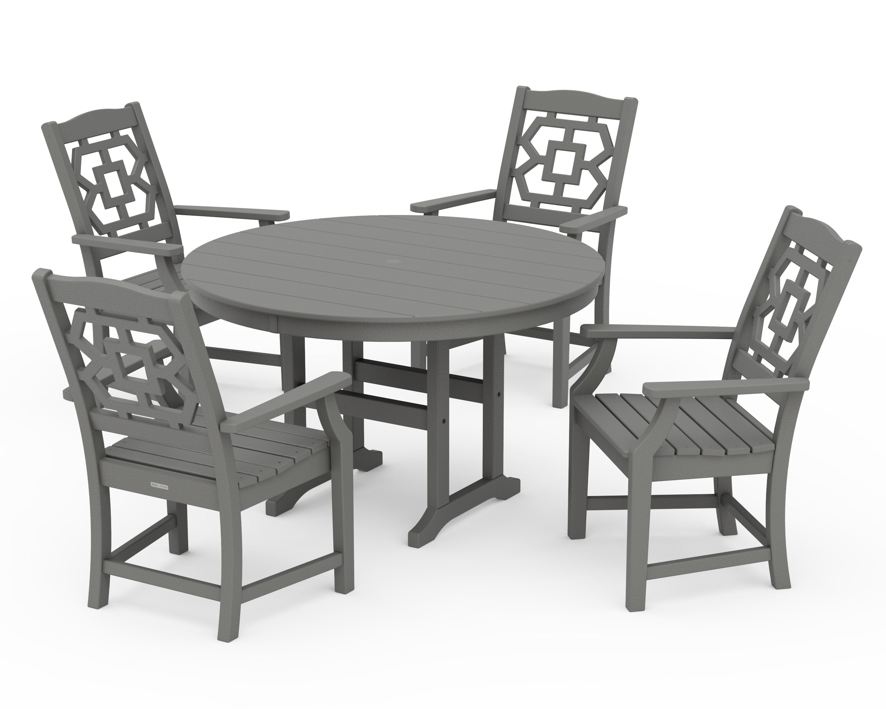 Chinoiserie 5-Piece Round Farmhouse Dining Set in Slate Grey