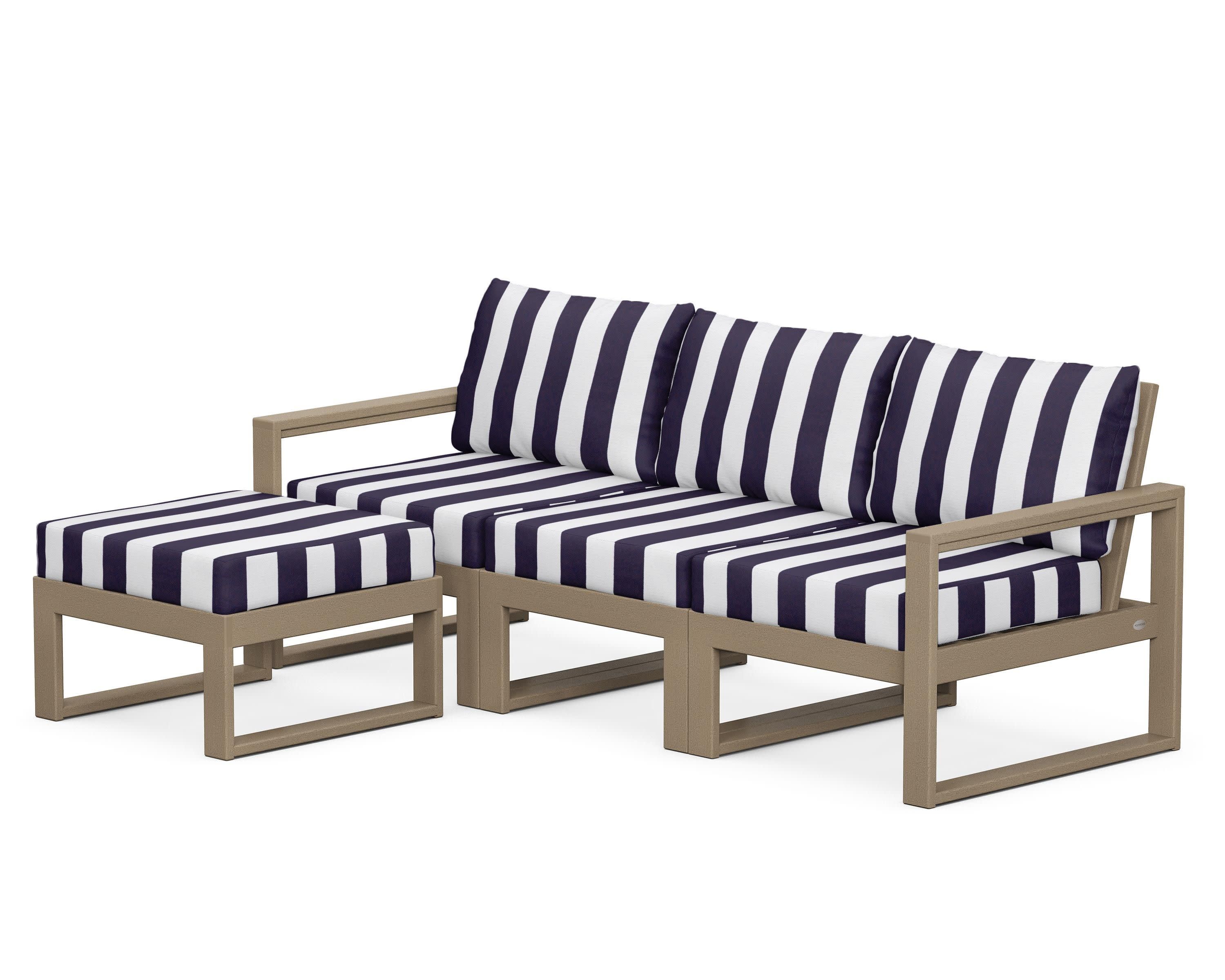 EDGE 4-Piece Modular Deep Seating Set with Ottoman in Vintage Sahara / Cabana Stripe Navy