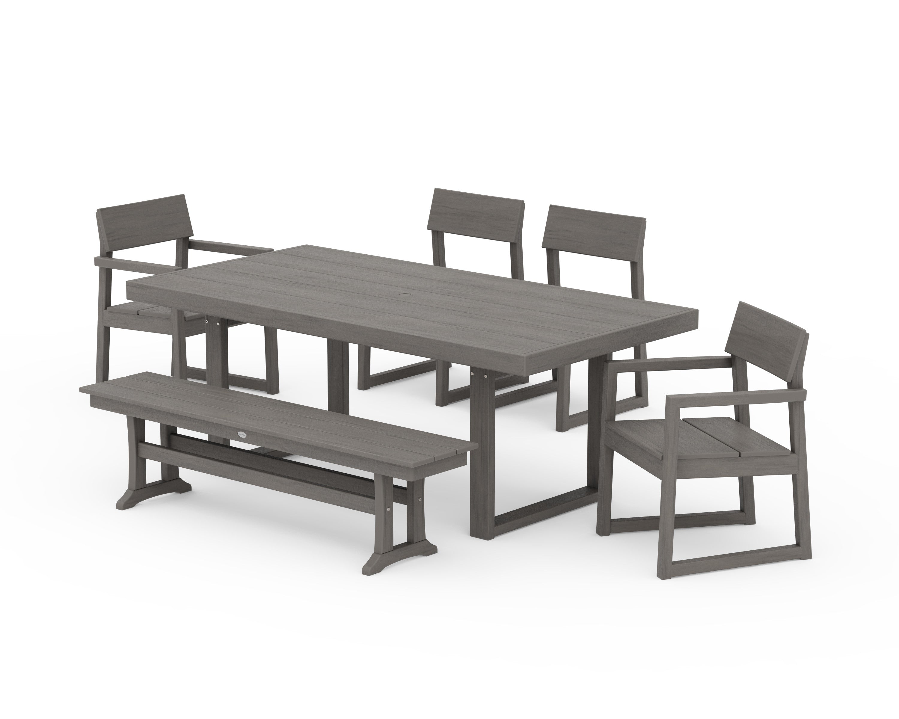 EDGE 6-Piece Dining Set with Bench in Driftwood