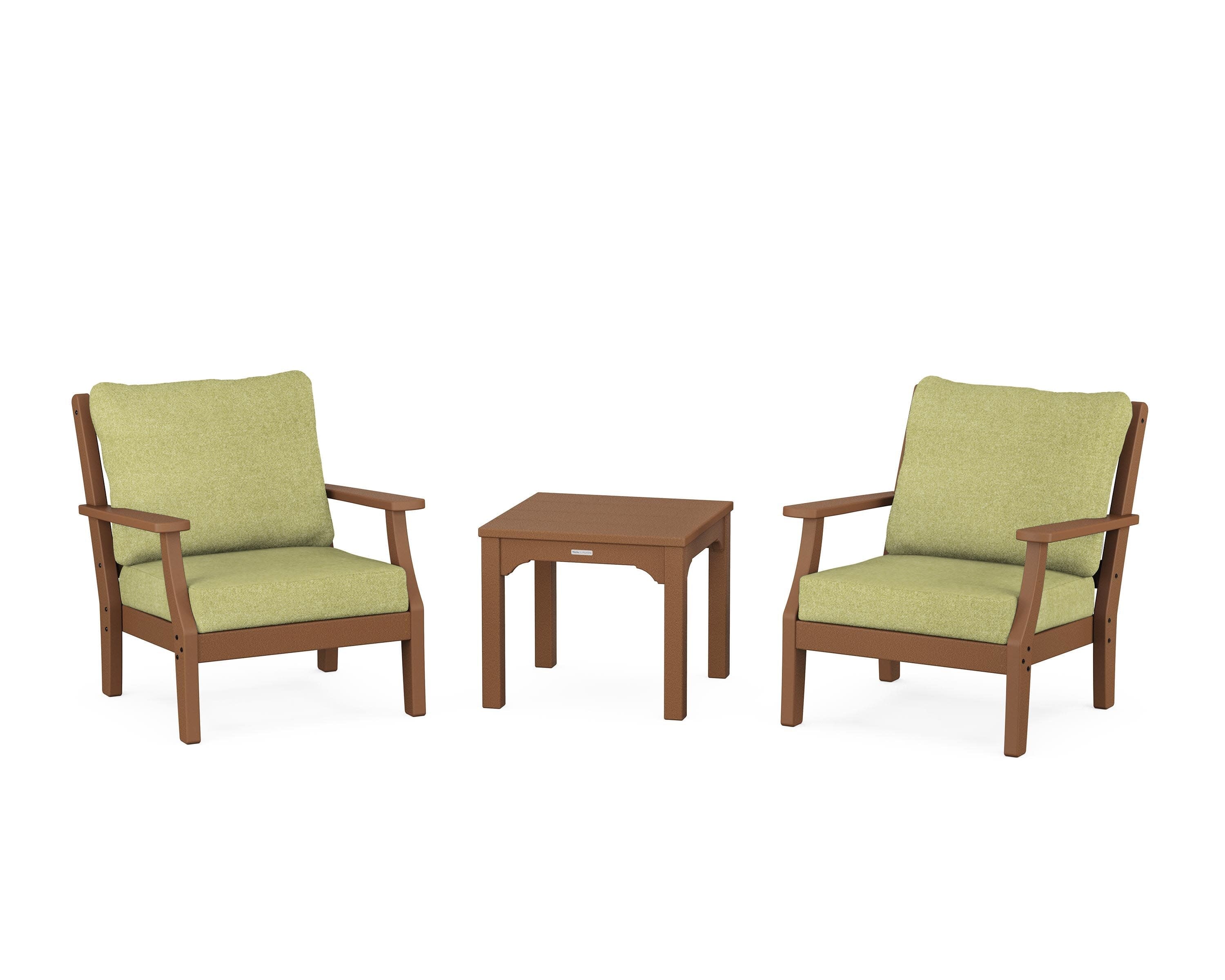Chinoiserie 3-Piece Deep Seating Set in Teak / Chartreuse Boucle