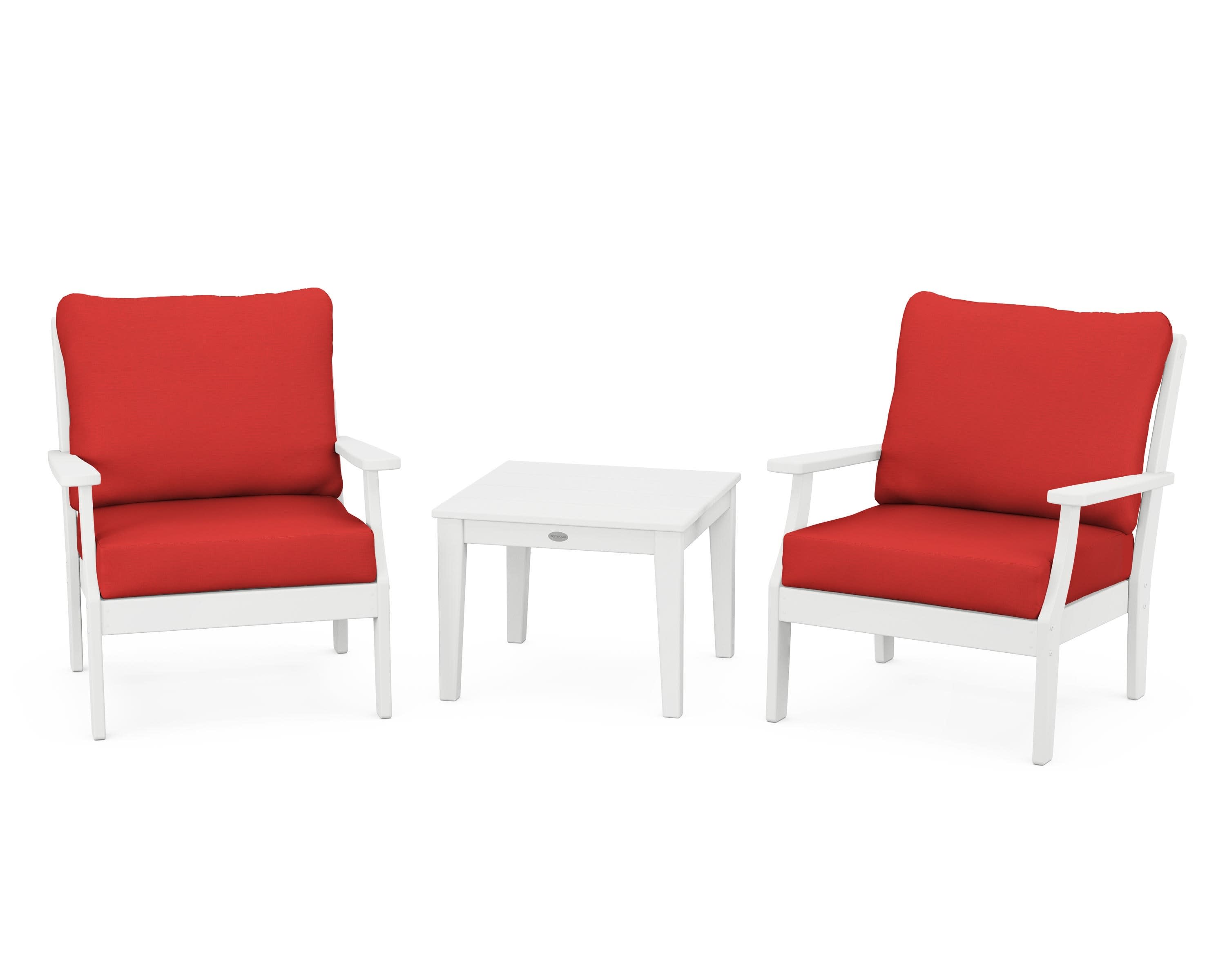 Braxton 3-Piece Deep Seating Set in White / Crimson Linen