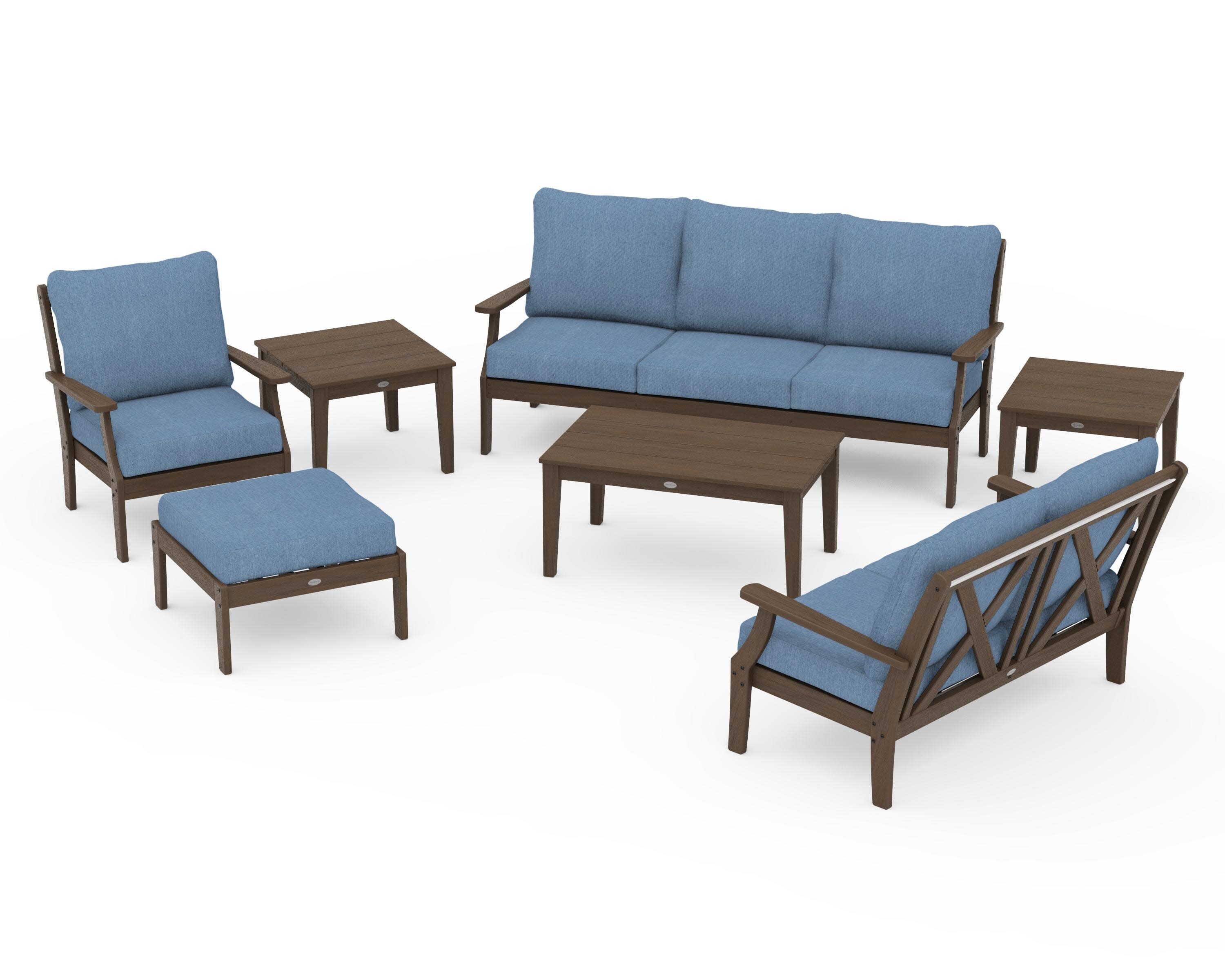 Braxton 7-Piece Deep Seating Set in Kona / Sky Blue