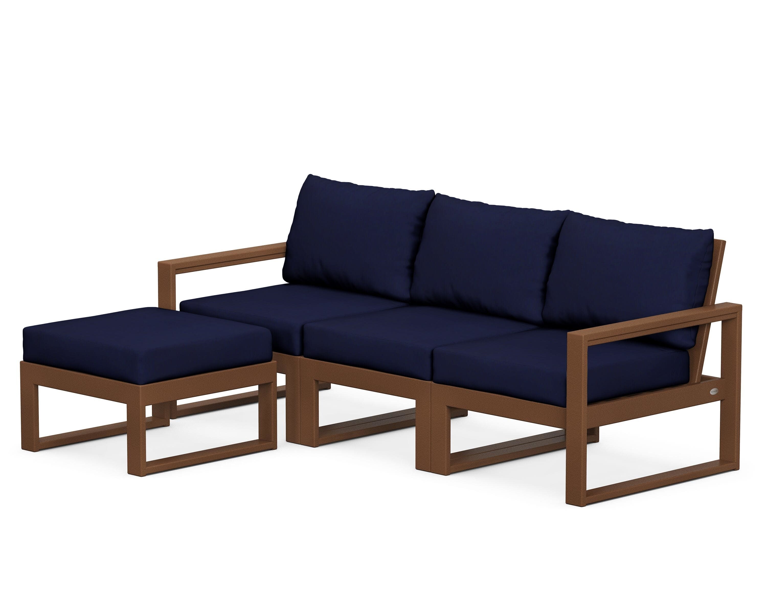 EDGE 4-Piece Modular Deep Seating Set with Ottoman in Teak / Navy