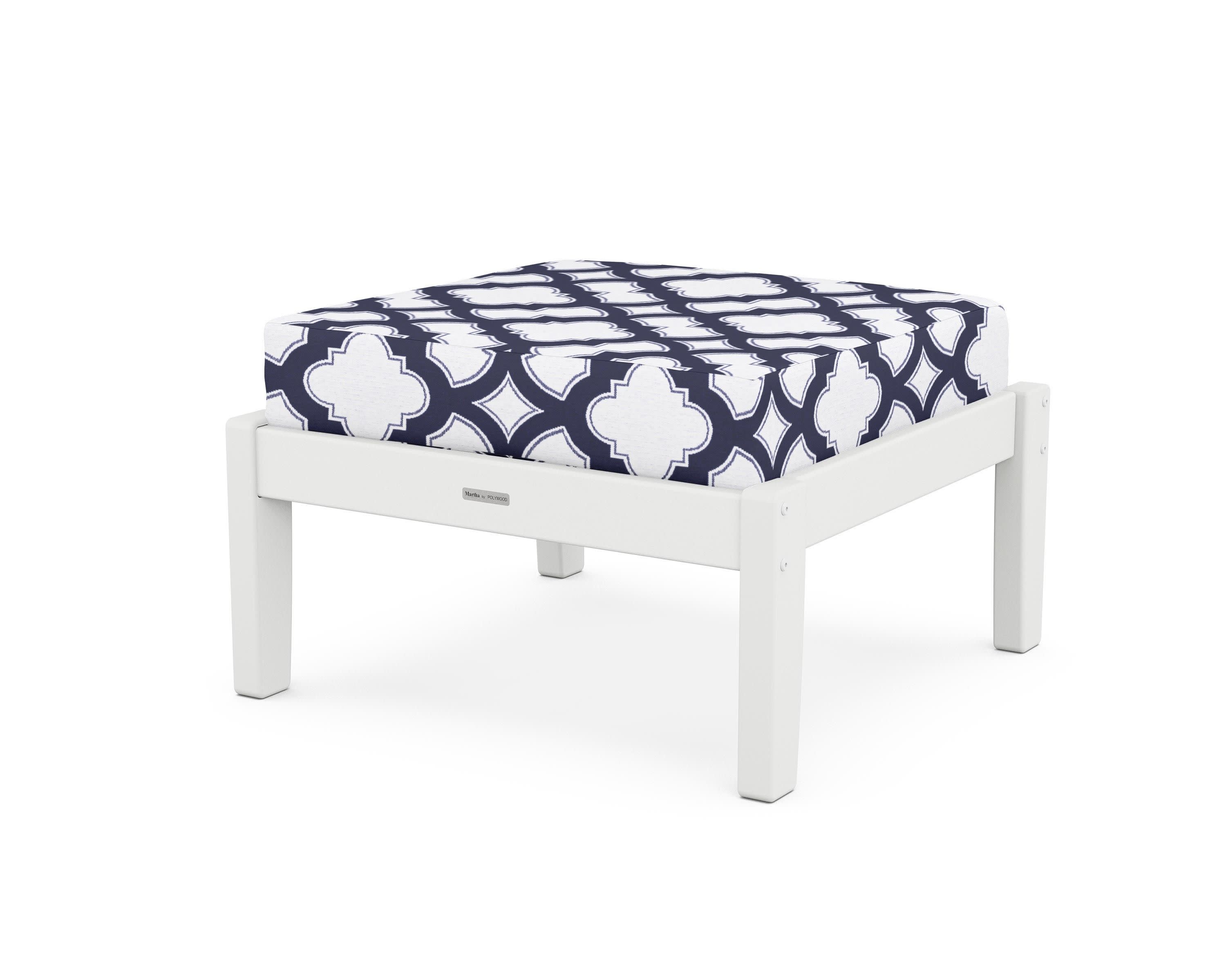 Chinoiserie Deep Seating Ottoman in White / Trellis Navy
