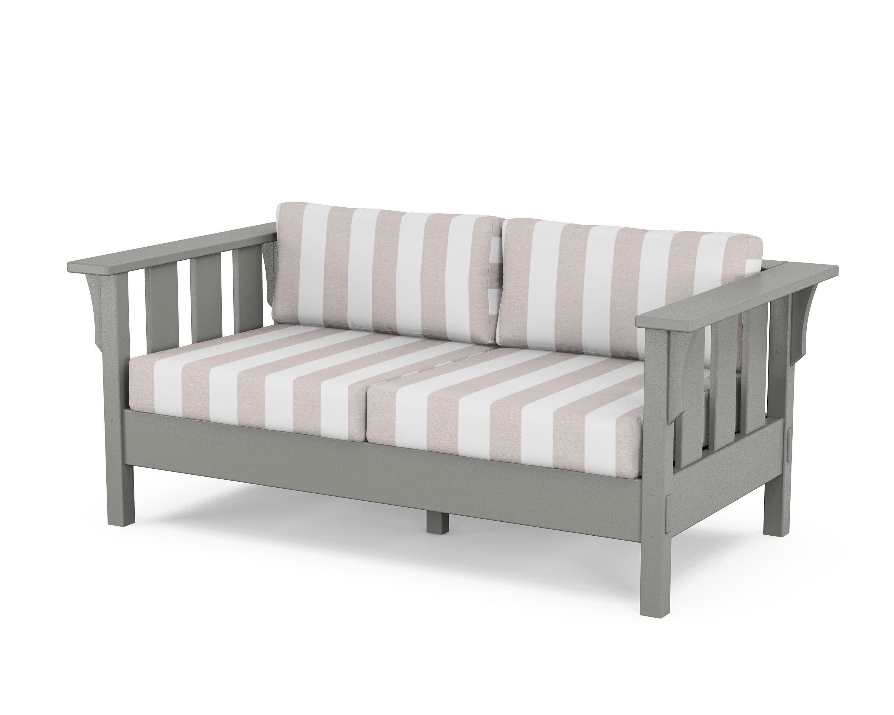 Acadia Deep Seating Loveseat in Slate Grey / Cabana Stripe Dune Burlap
