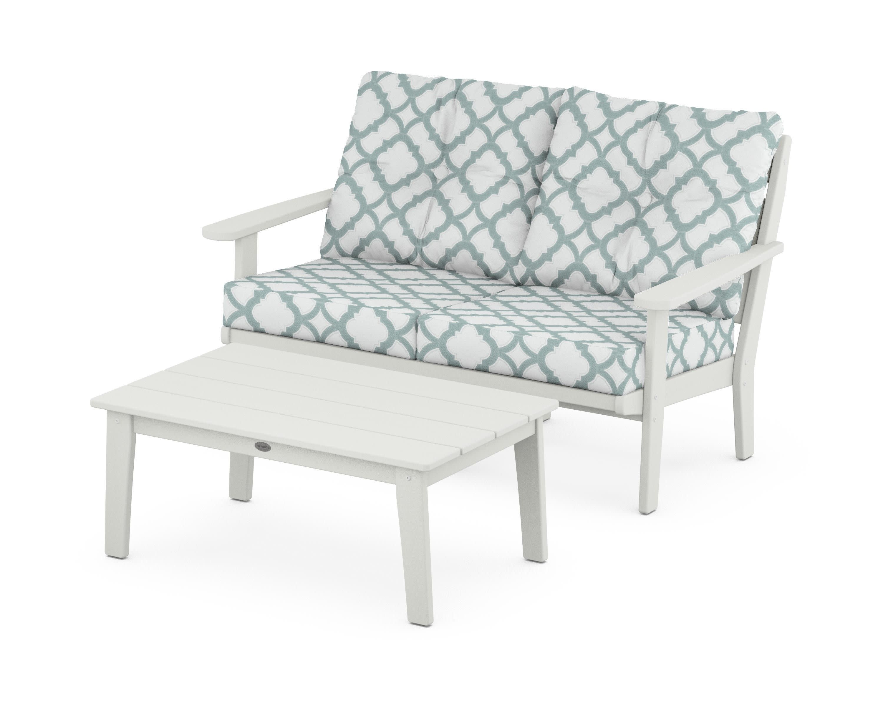 Lakeside 2-Piece Lounge Loveseat Set in Vintage White / Trellis Glacier Spa
