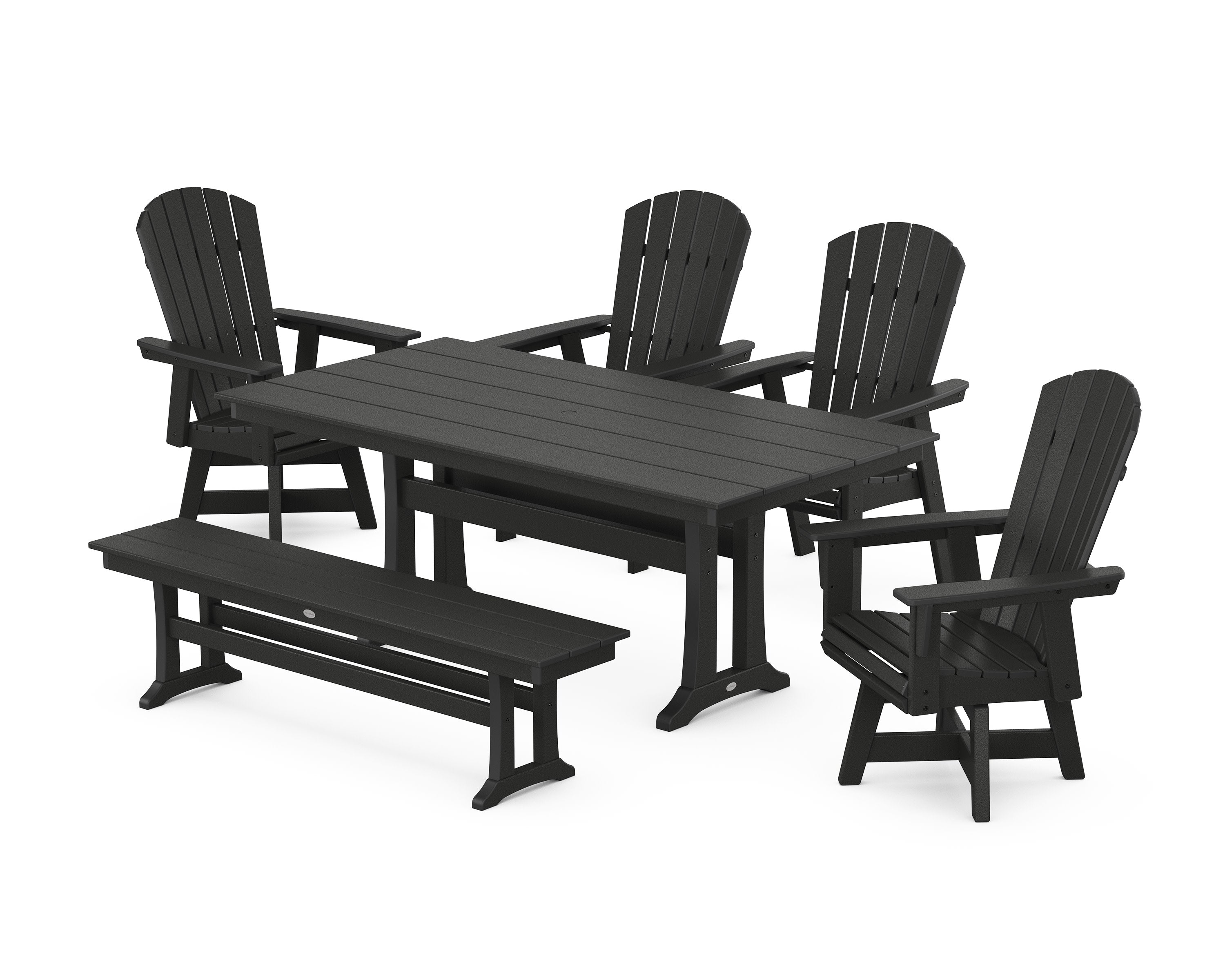 Nautical Adirondack Swivel 6-Piece Farmhouse Dining Set With Trestle Legs in Black