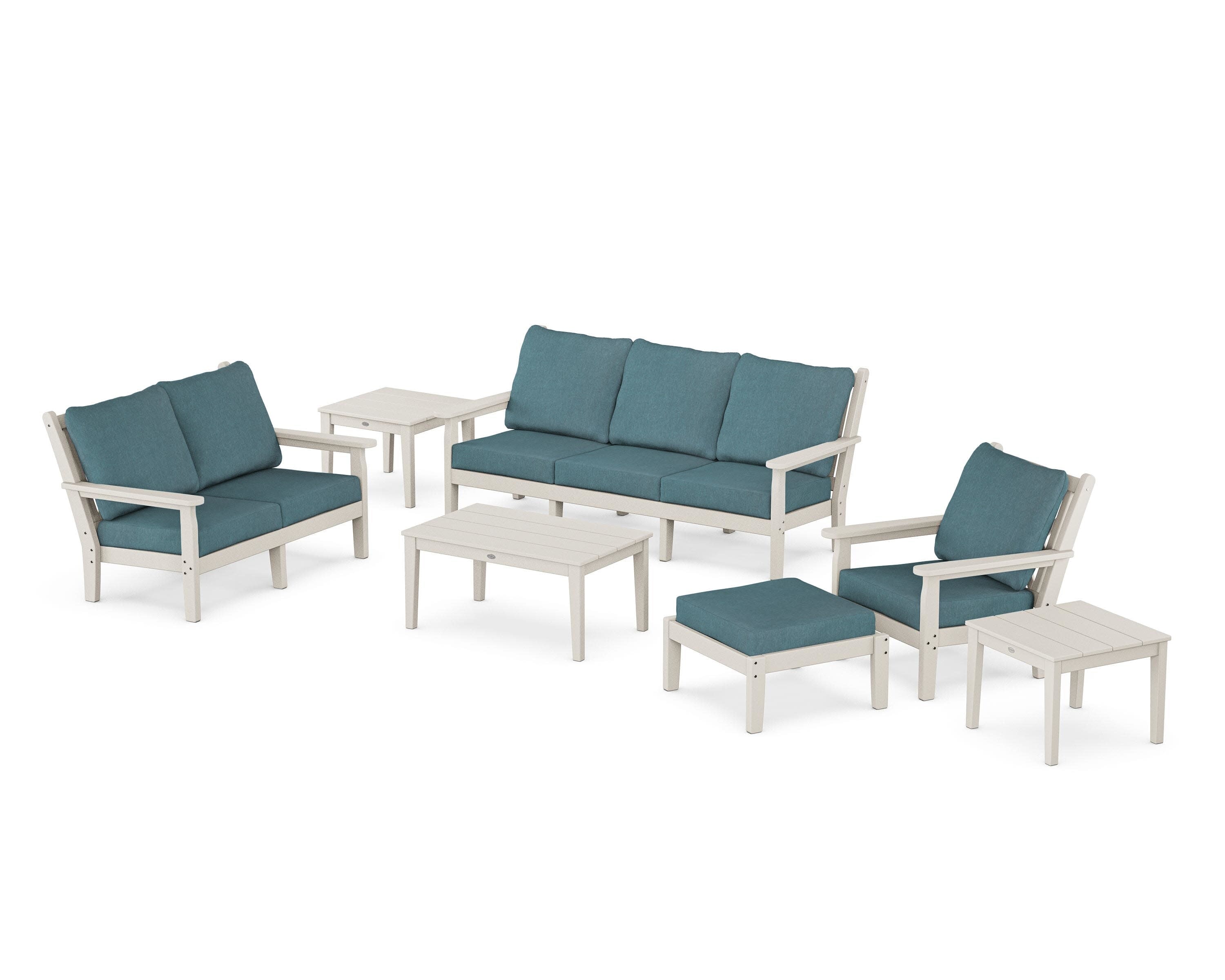 Chippendale 7-Piece Deep Seating Set in Sand / Ocean Teal