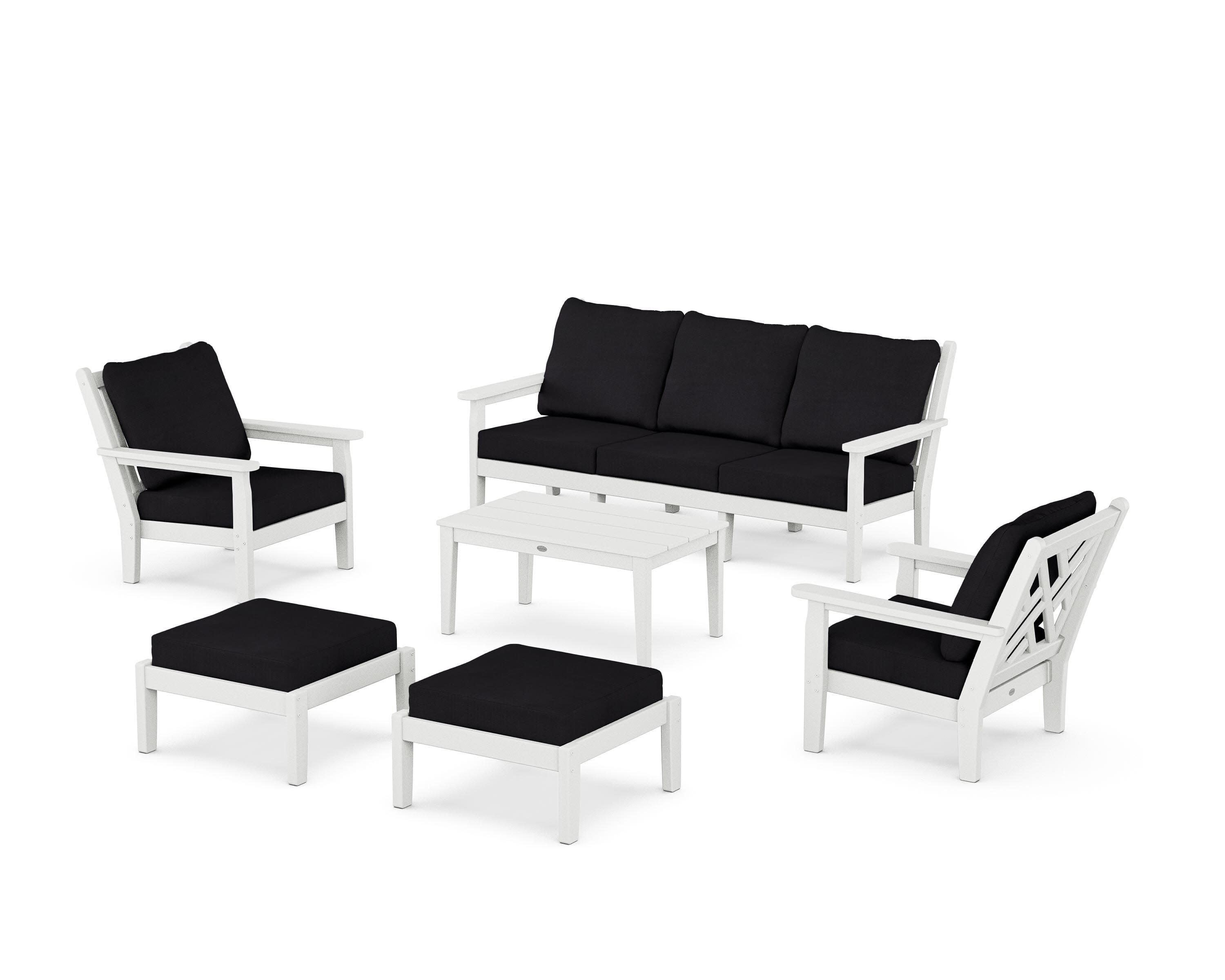 Chippendale 6-Piece Lounge Sofa Set in White / Midnight Linen