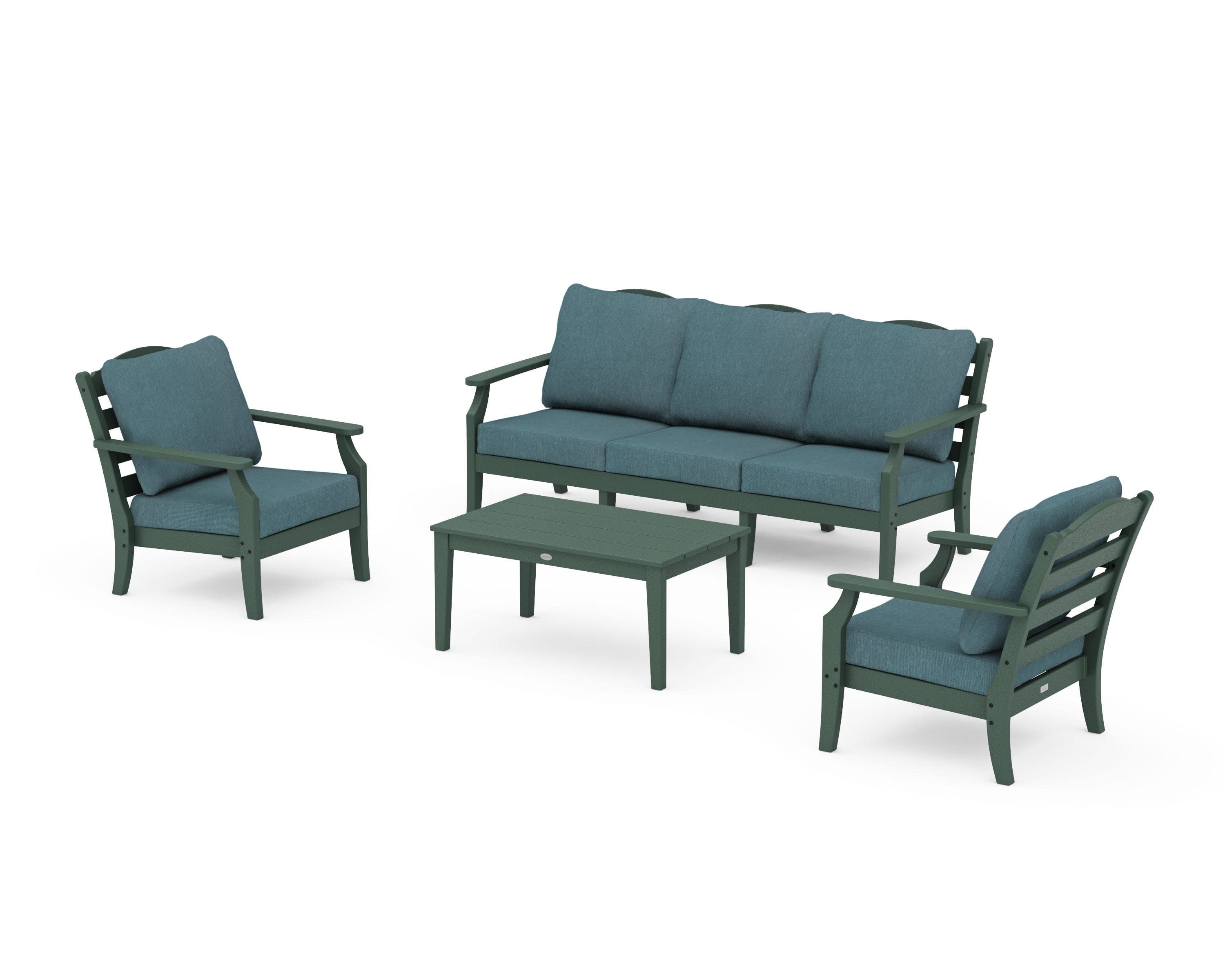 Savannah 4-Piece Deep Seating Set with Sofa in Green / Ocean Teal