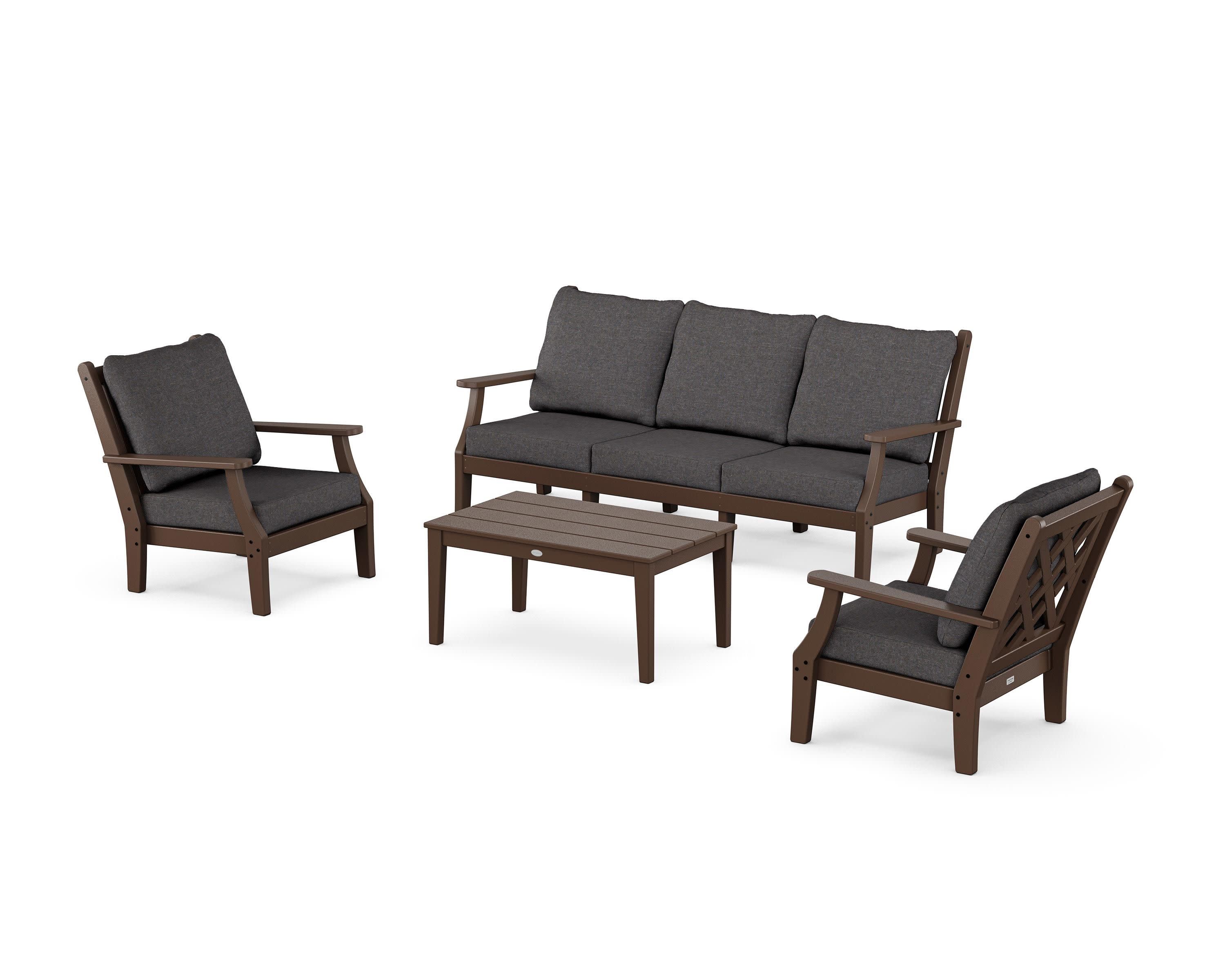 Wovendale 4-Piece Deep Seating Set with Sofa in Mahogany / Ash Charcoal