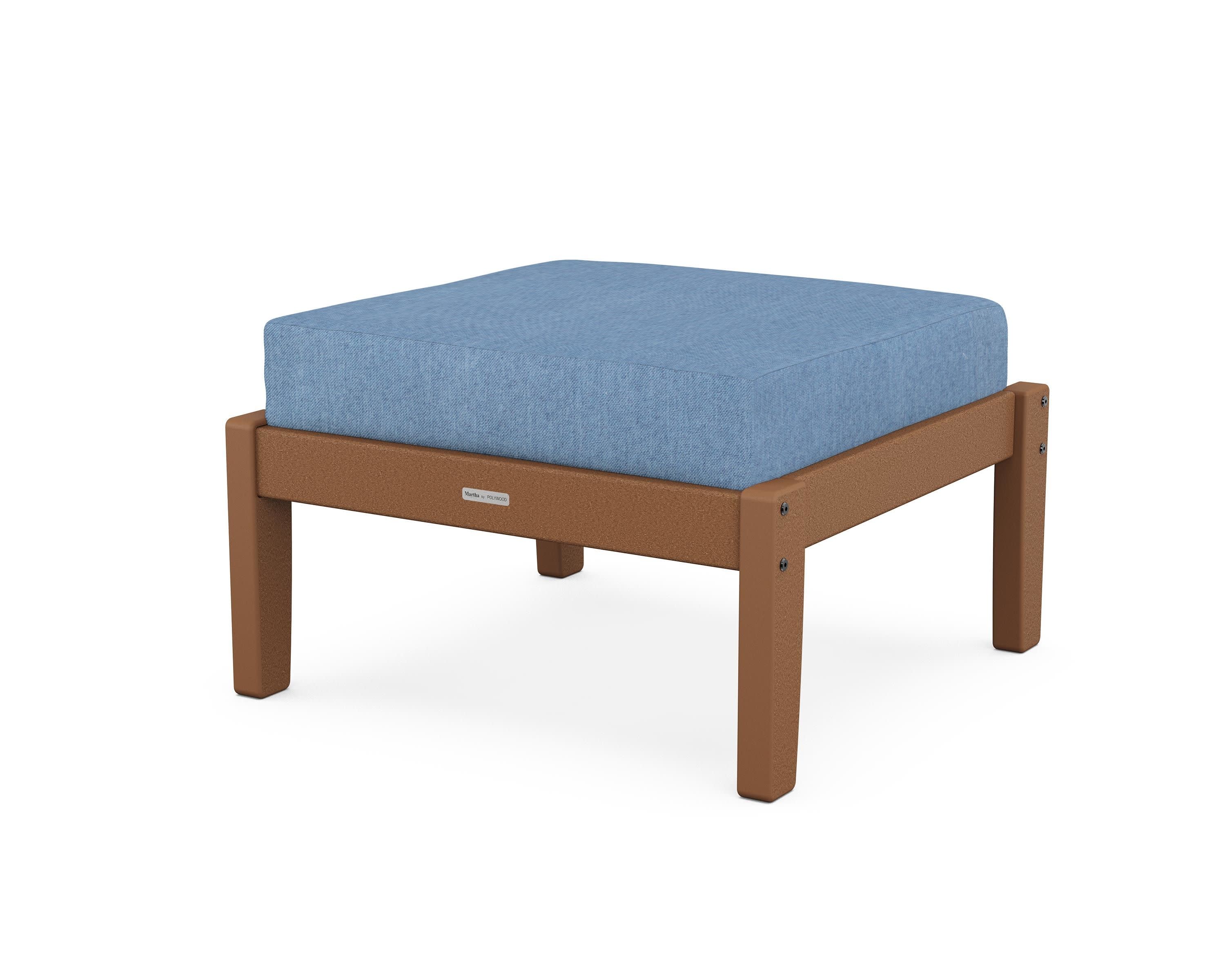 Chinoiserie Deep Seating Ottoman in Teak / Sky Blue