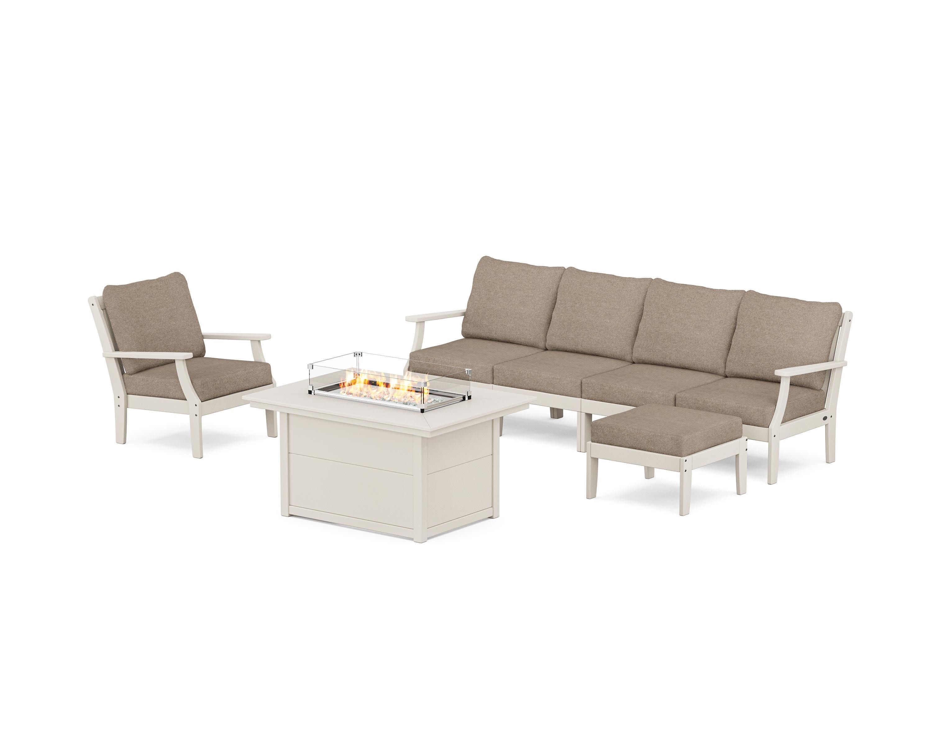 Braxton Sectional Lounge and Fire Pit Set in Sand / Spiced Burlap