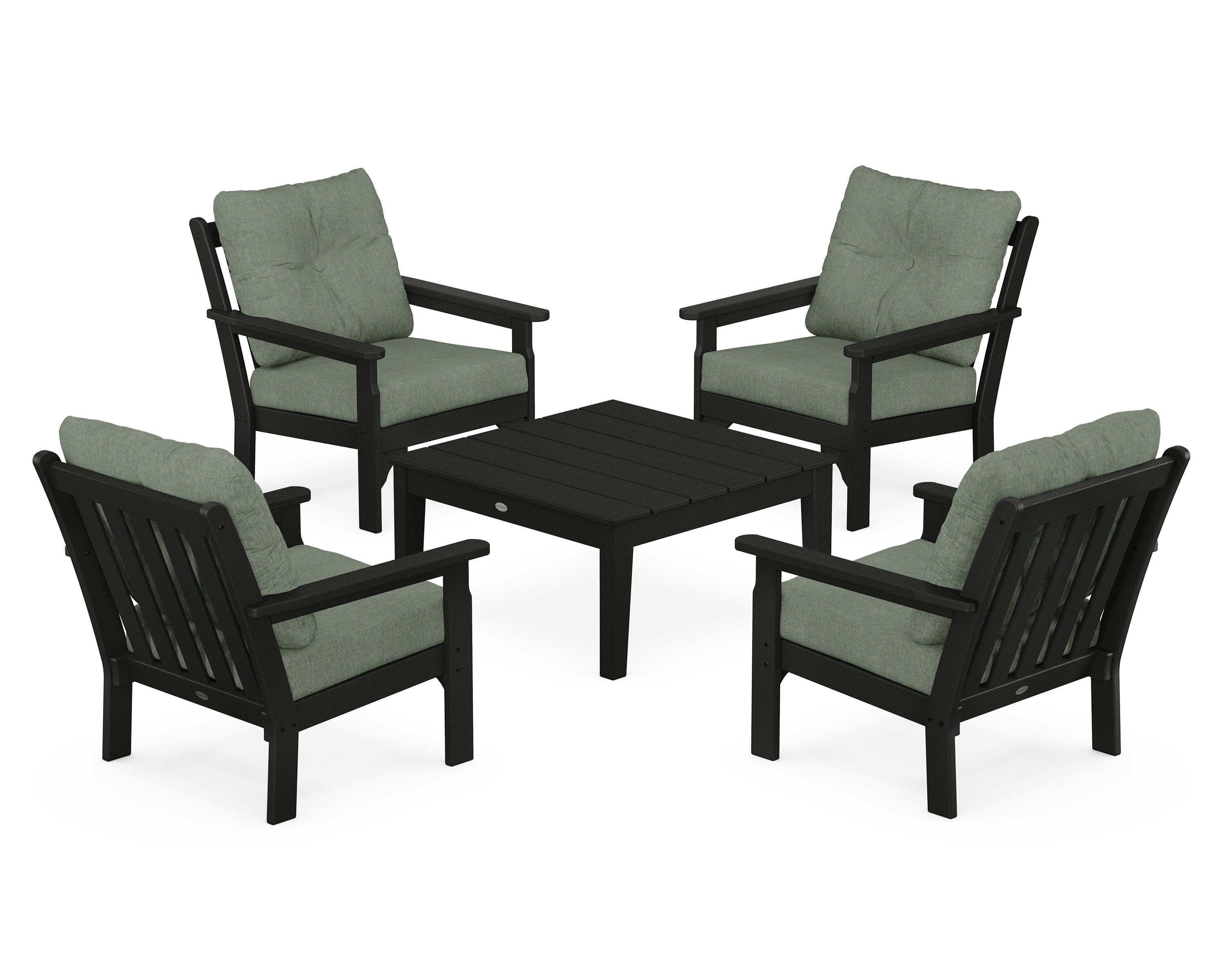 Vineyard 5-Piece Deep Seating Conversation Set in Black / Cast Sage