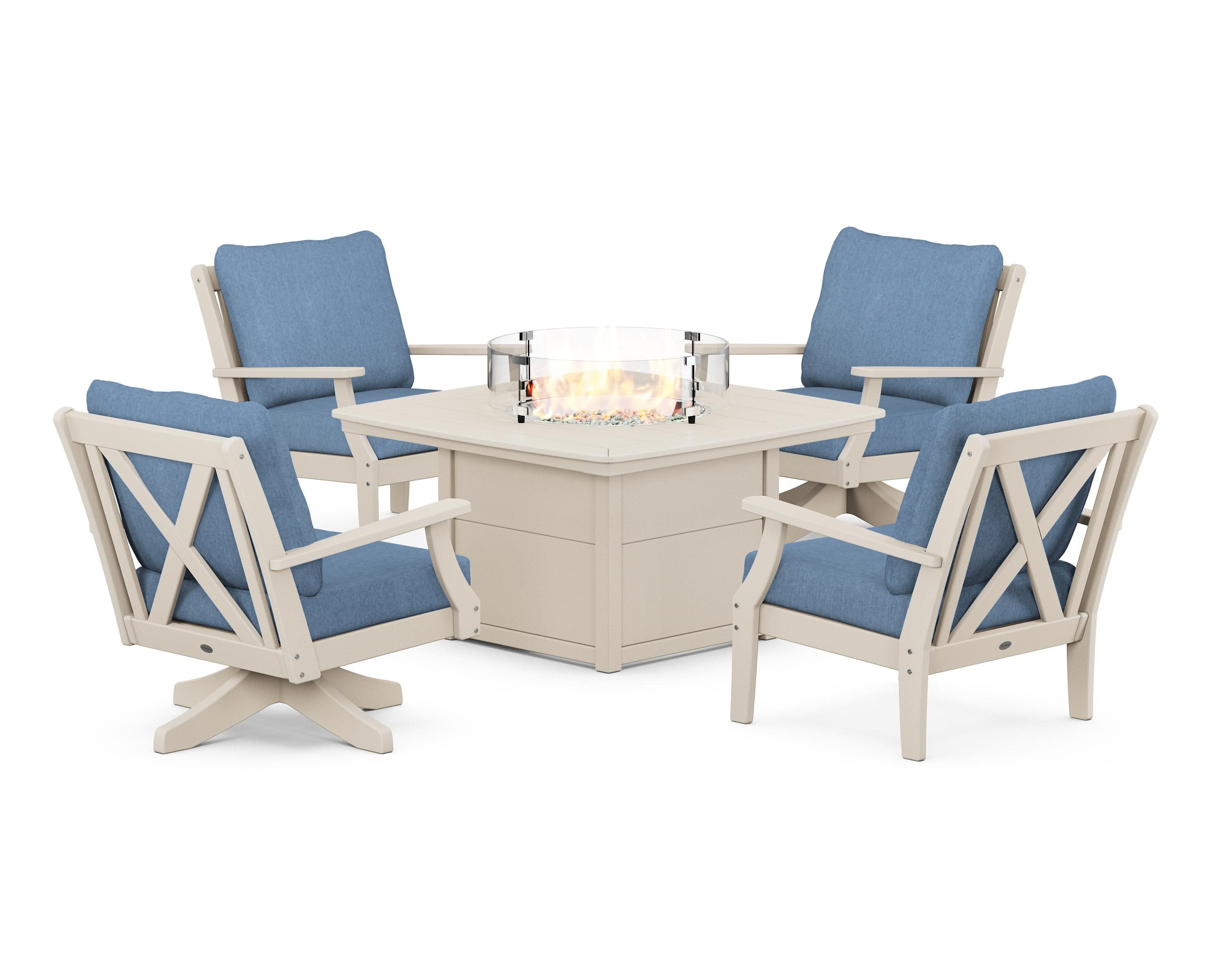 Braxton 5-Piece Deep Seating Set with Fire Table in Sand / Sky Blue