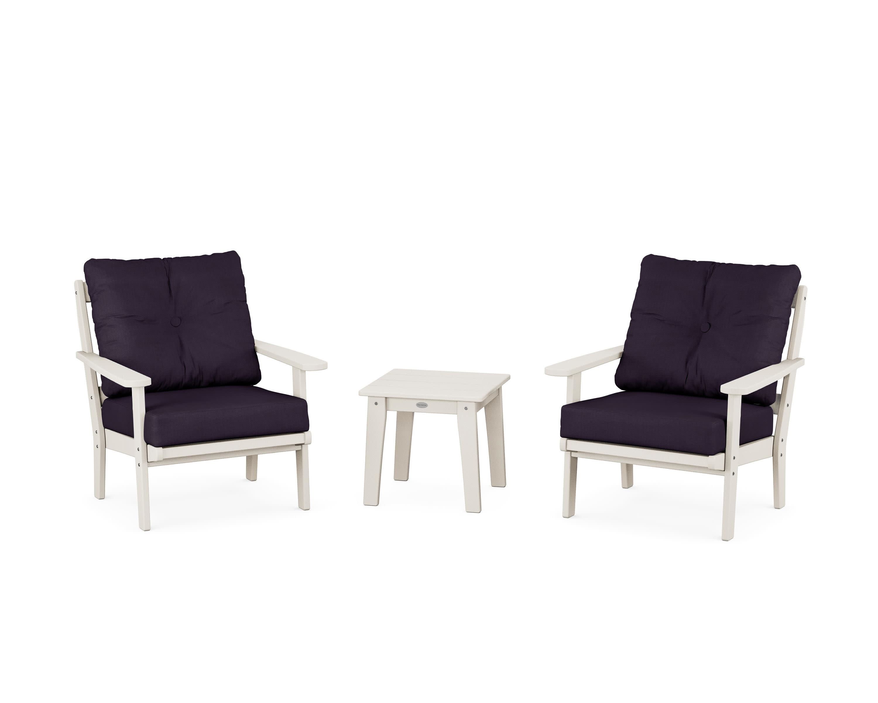 Mission 3-Piece Deep Seating Set in Sand / Navy Linen