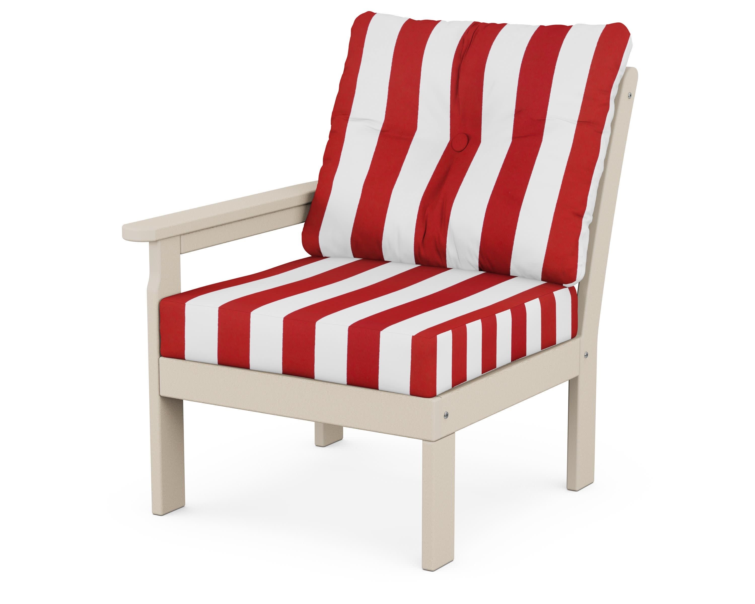 Vineyard Modular Left Arm Chair in Sand / Cabana Stripe Crimson