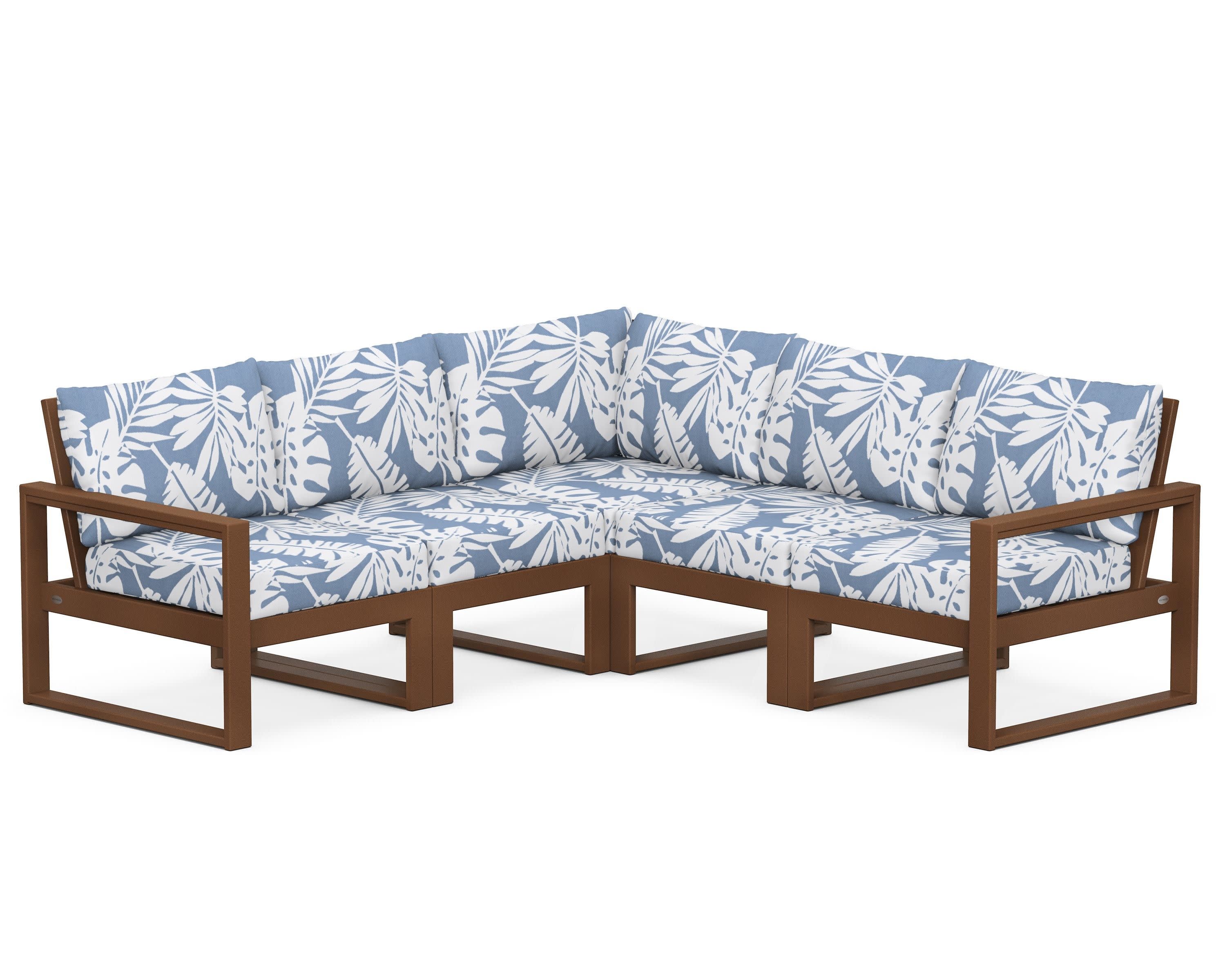 EDGE 5-Piece Modular Deep Seating Set in Teak / Leaf Sky Blue