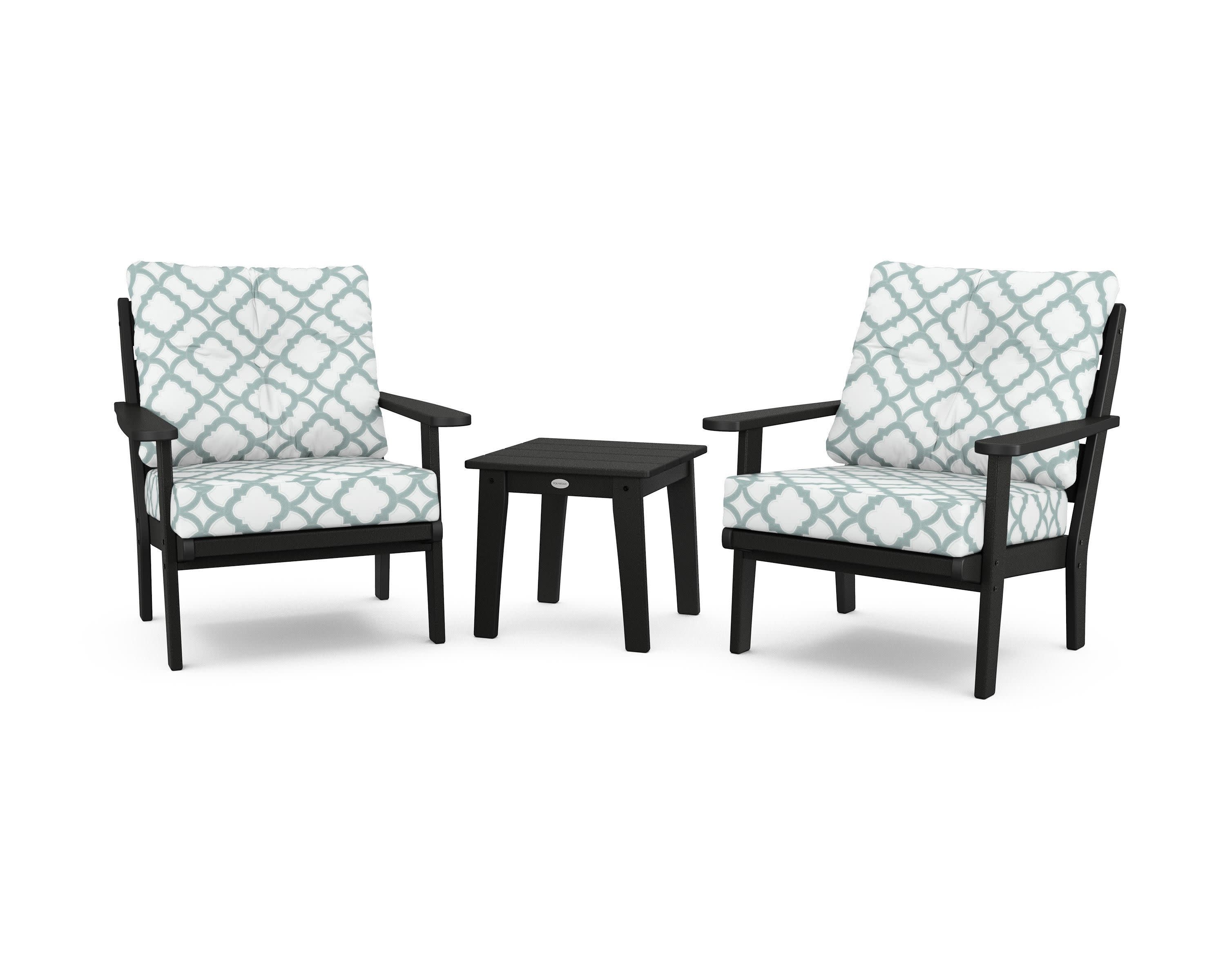 Lakeside 3-Piece Deep Seating Chair Set in Black / Trellis Glacier Spa