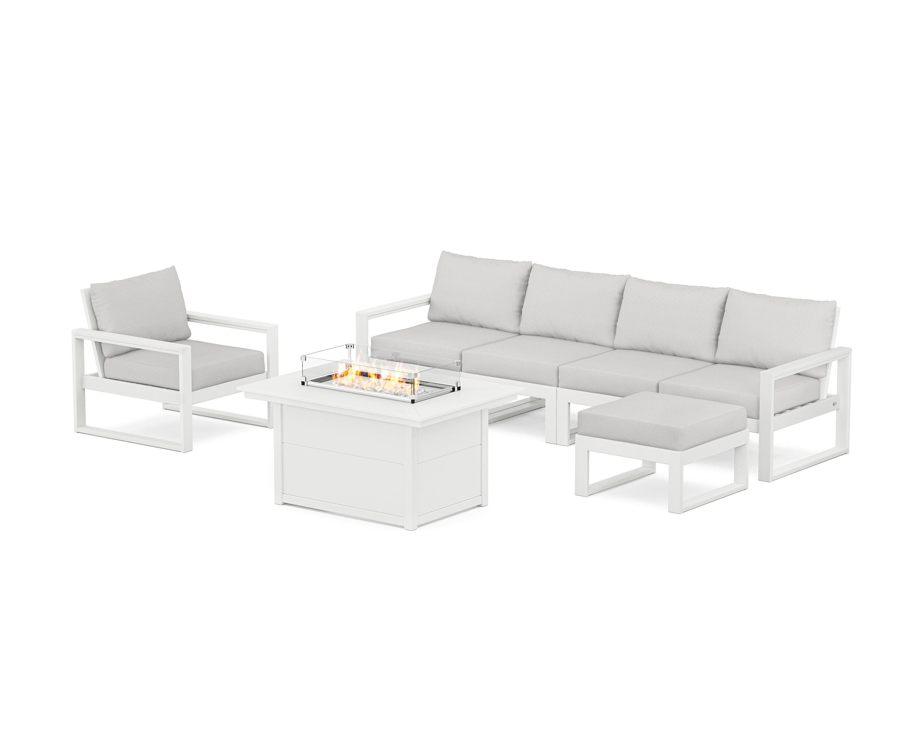 EDGE Sectional Lounge and Fire Pit Set in White / Diamond in the Rough